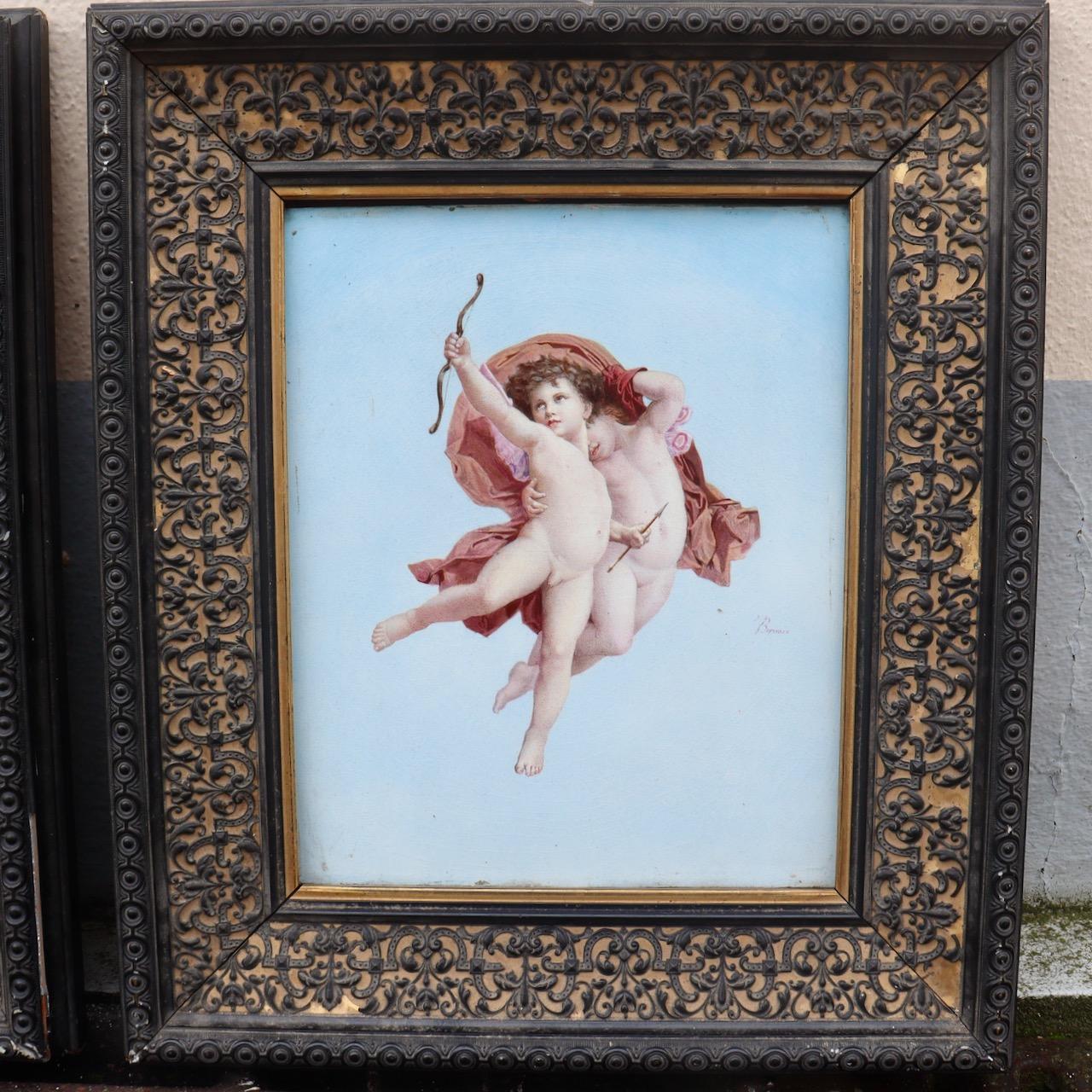 French 19th Century Pair of Framed Porcelain Plaques 2