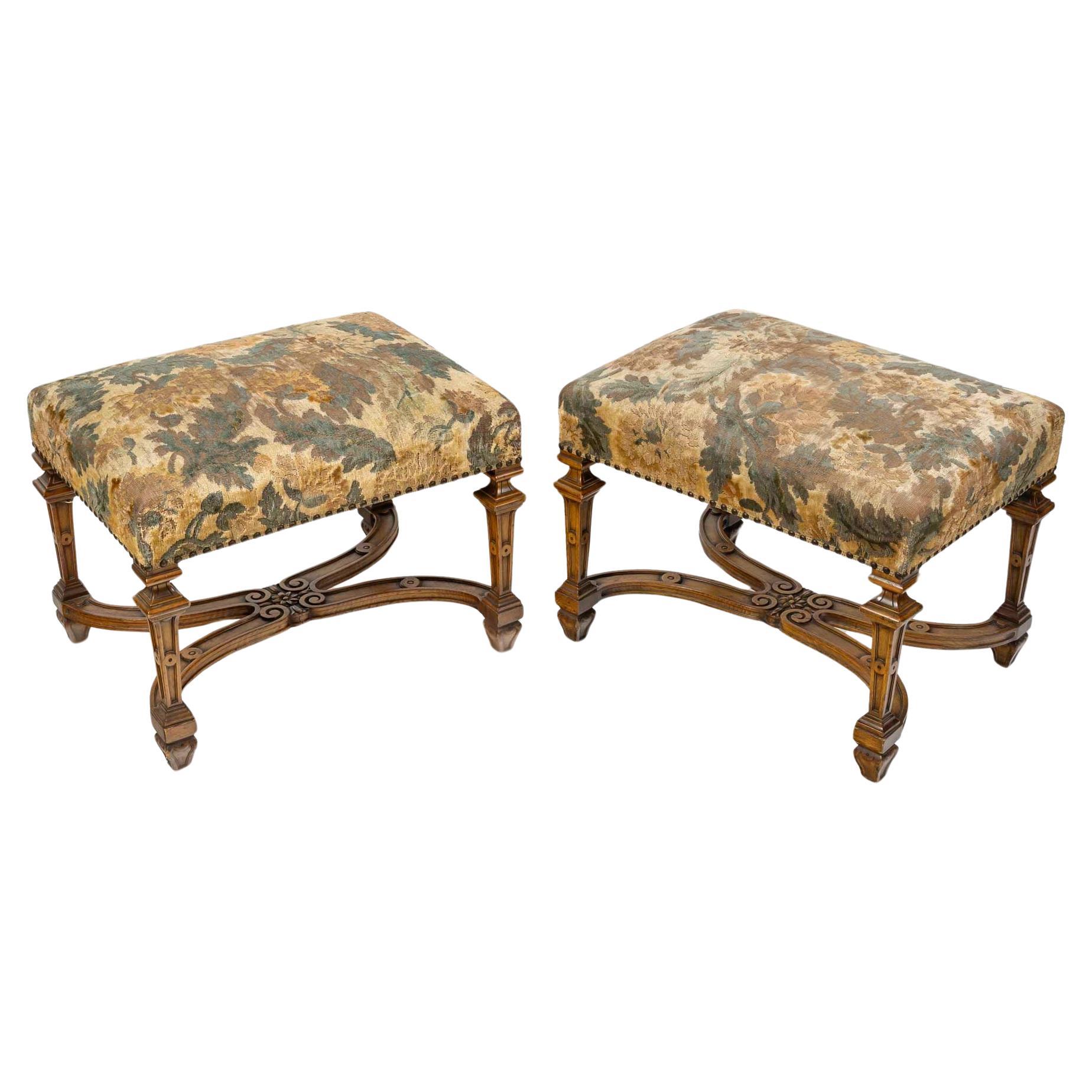 A French 19th Century Pair of Louis XIV Style Stools For Sale