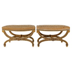 A French 19th Century Pair of Louis XVI Style Large Curule Stools 