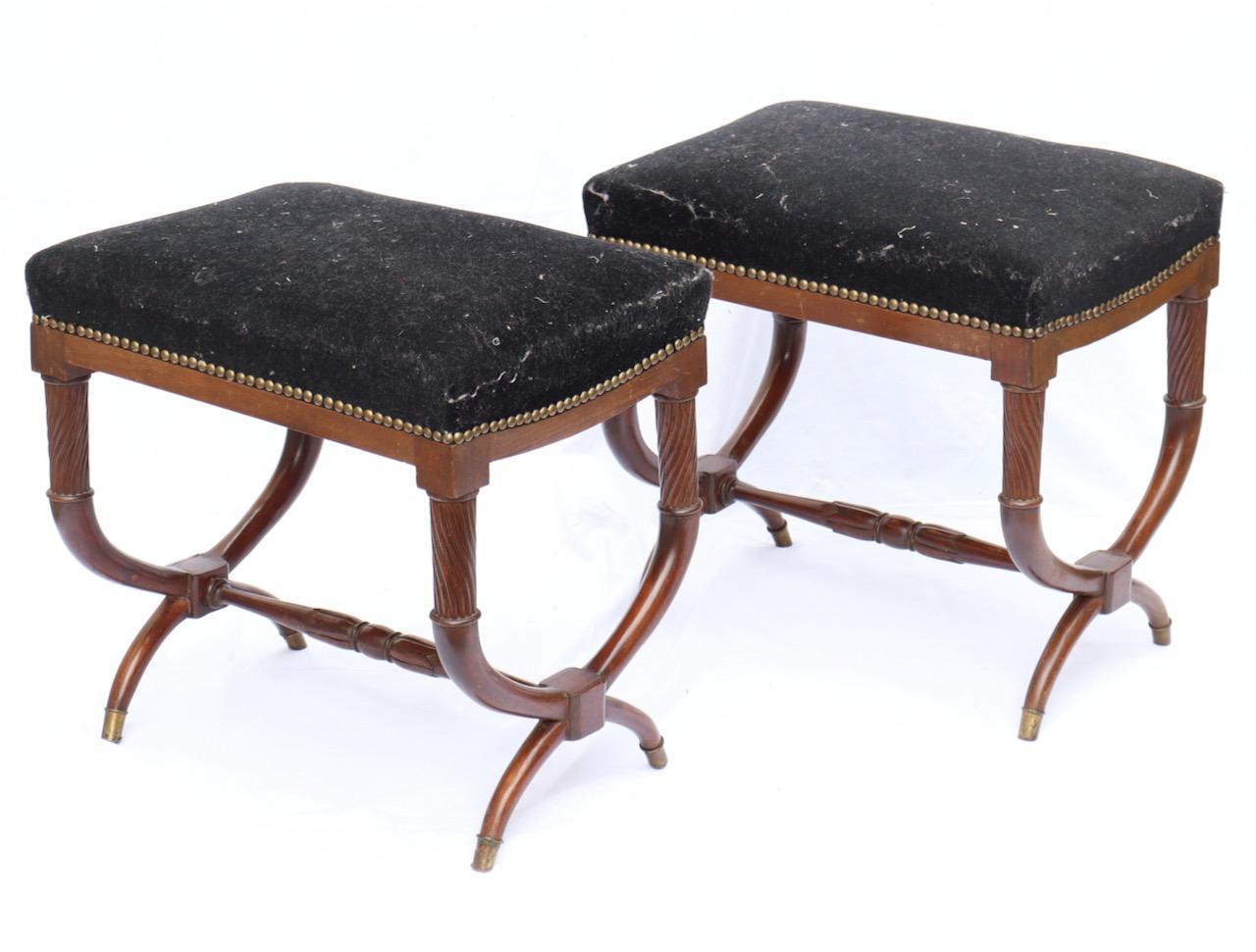 Mid-19th Century A French 19th Century Pair of Restauration Curule Stools