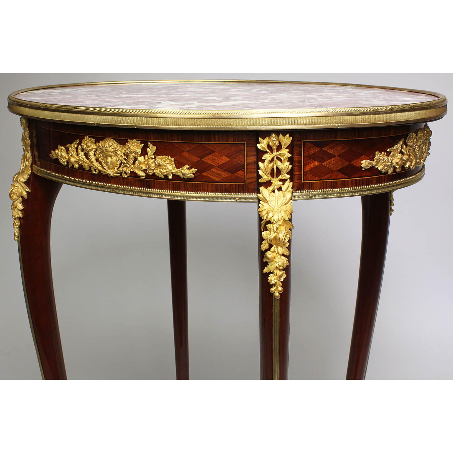 Carved French 19th Century Parquetry & Ormolu Mounted Side Table Attr. François Linke For Sale