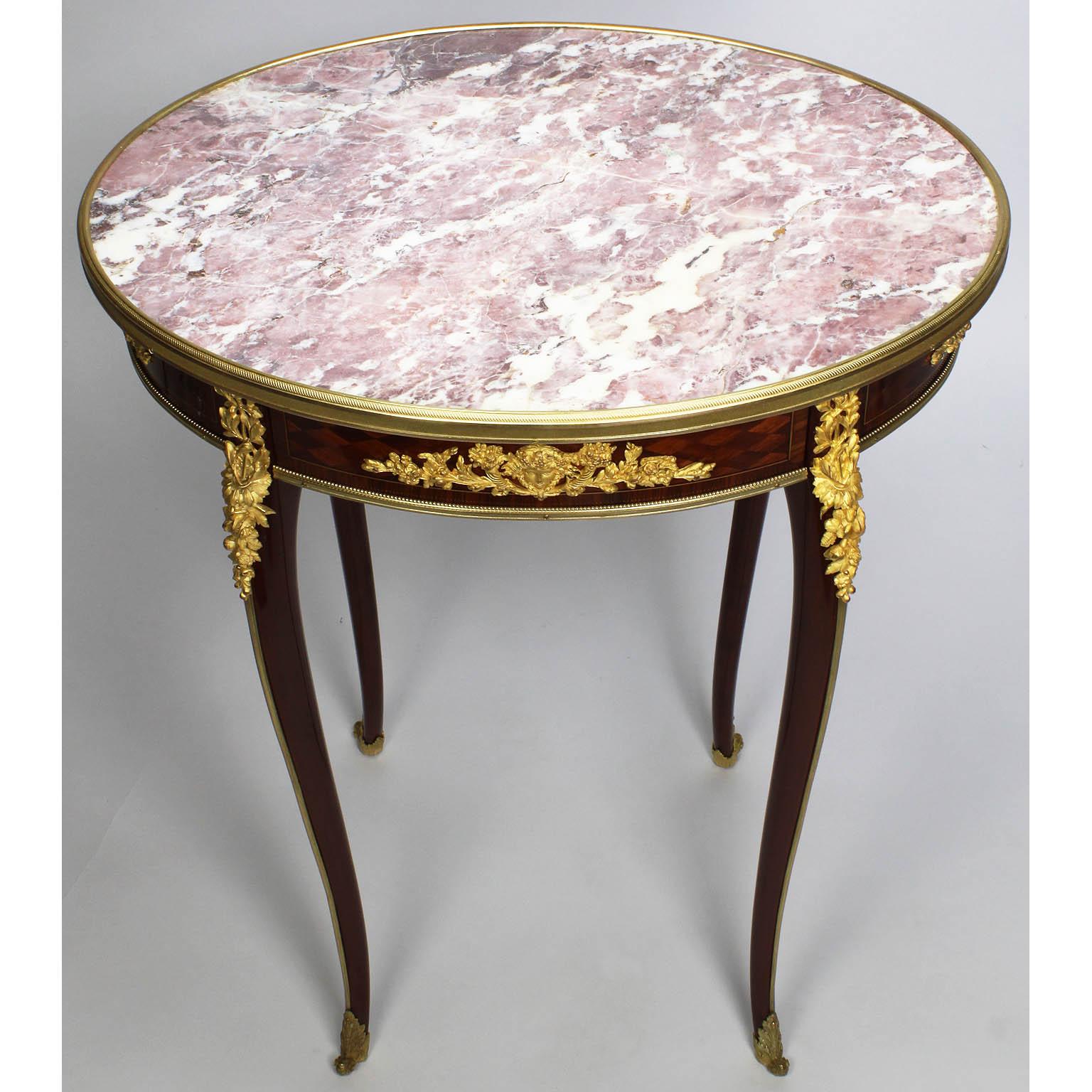 Marble French 19th Century Parquetry & Ormolu Mounted Side Table Attr. François Linke For Sale