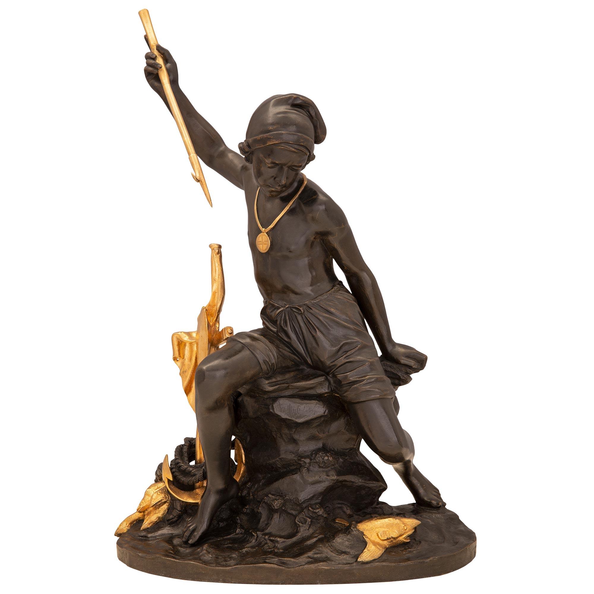 Statue française du 19ème siècle en bronze patiné et bronze doré, estampillée Tiffany en vente 3