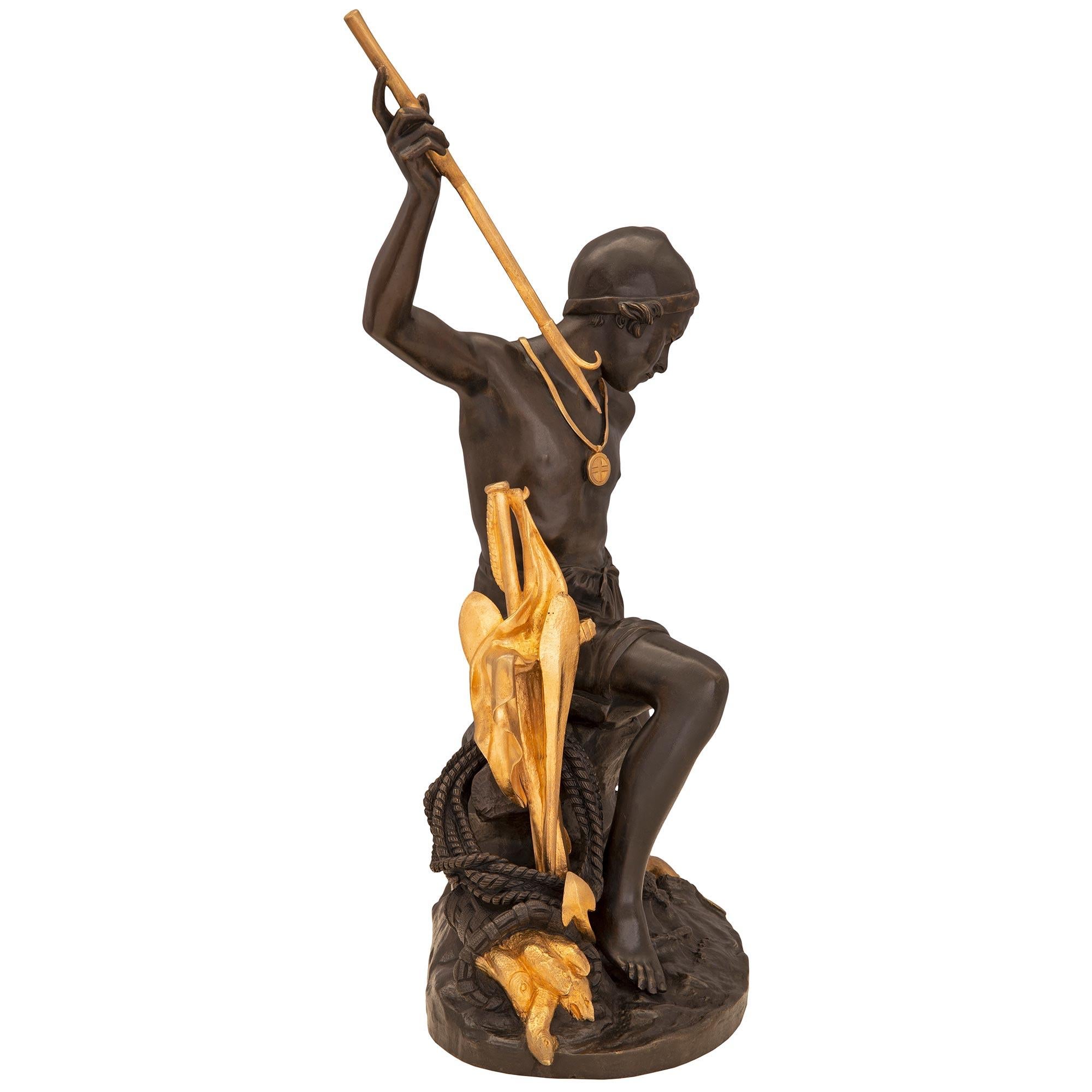 Français Statue française du 19ème siècle en bronze patiné et bronze doré, estampillée Tiffany en vente