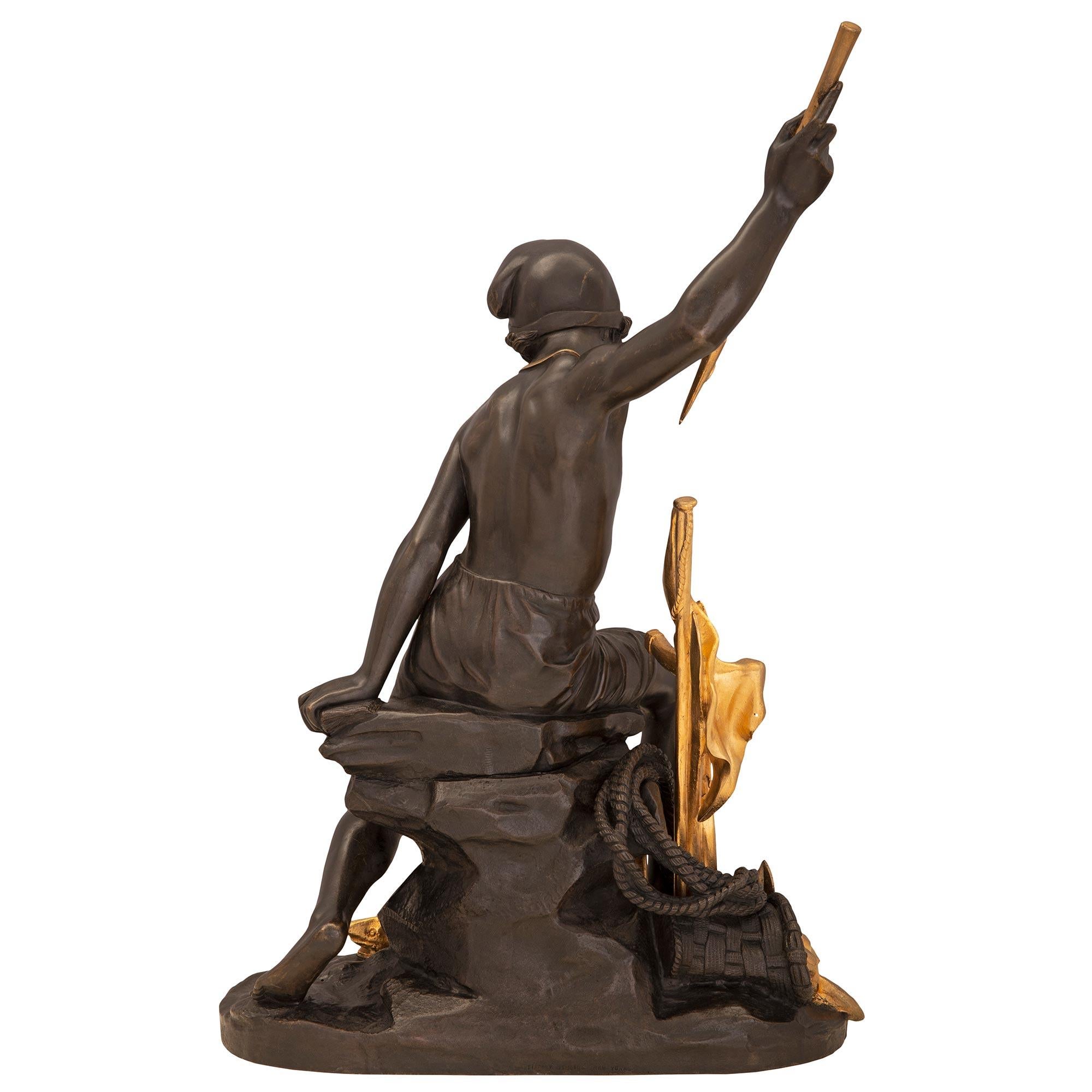 Patiné Statue française du 19ème siècle en bronze patiné et bronze doré, estampillée Tiffany en vente