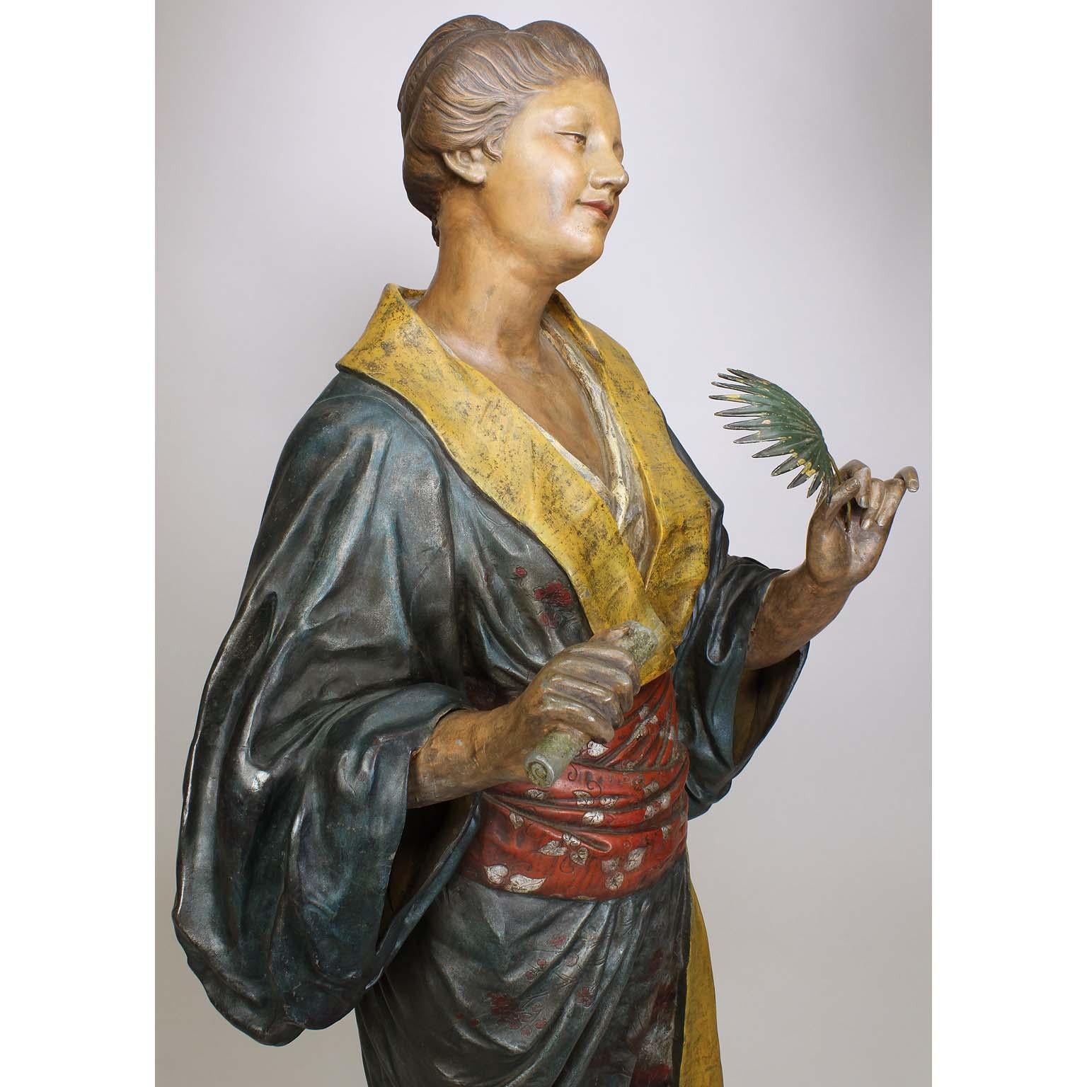 French 19th Century Polychromed Life-Size Figure of a Geisha, Charles Massé For Sale 11