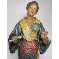 Französische polychromierte lebensgroße Figur einer Geisha aus dem 19. Jahrhundert, Charles Massé