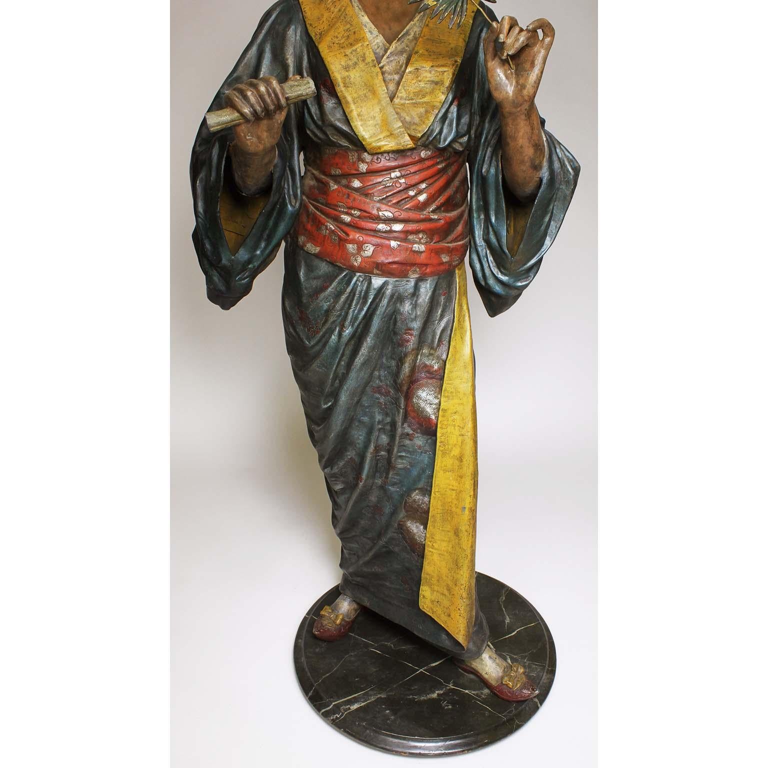 Français Figure grandeur nature d'une geisha polychromée du 19ème siècle, Charles Massé en vente