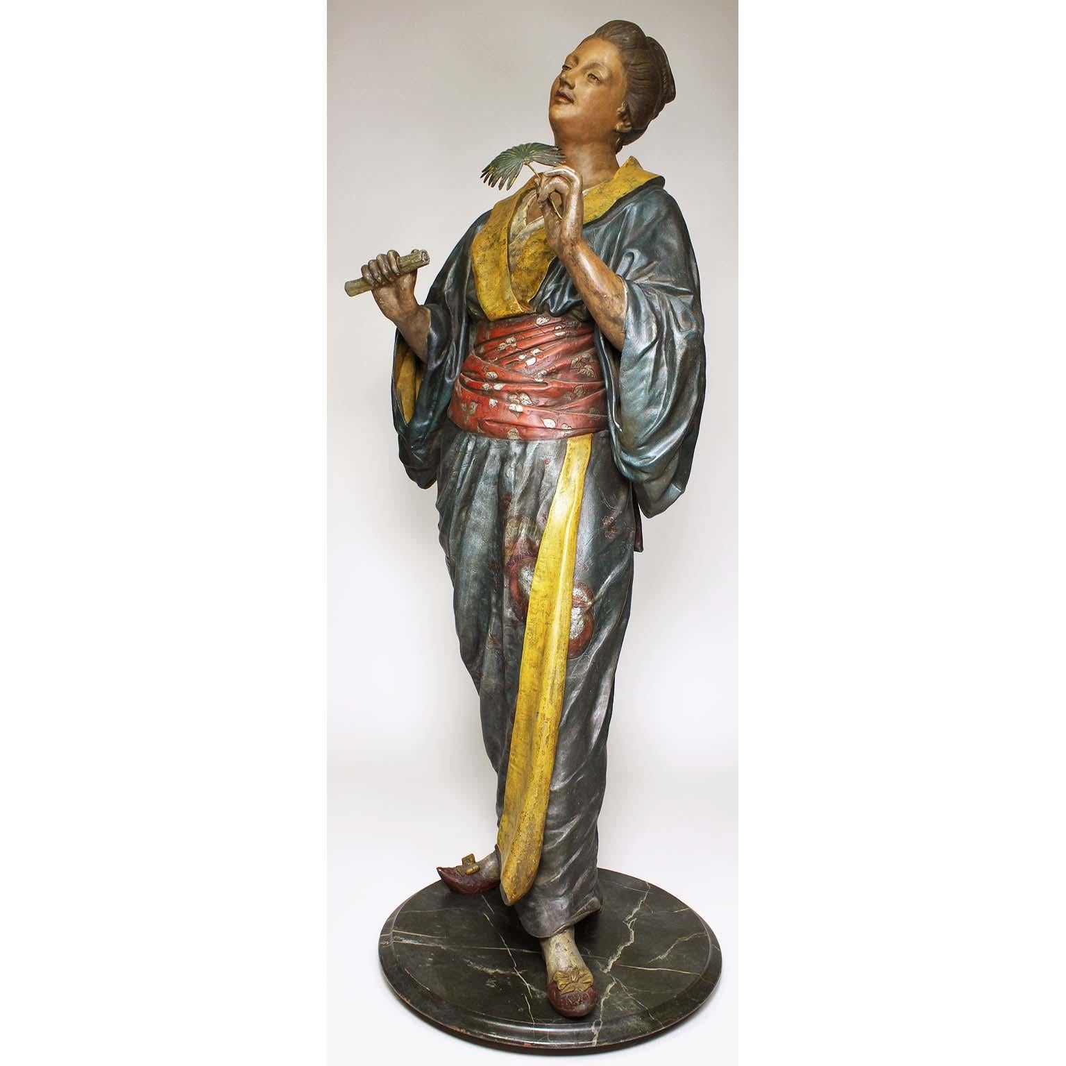 Metal French 19th Century Polychromed Life-Size Figure of a Geisha, Charles Massé For Sale