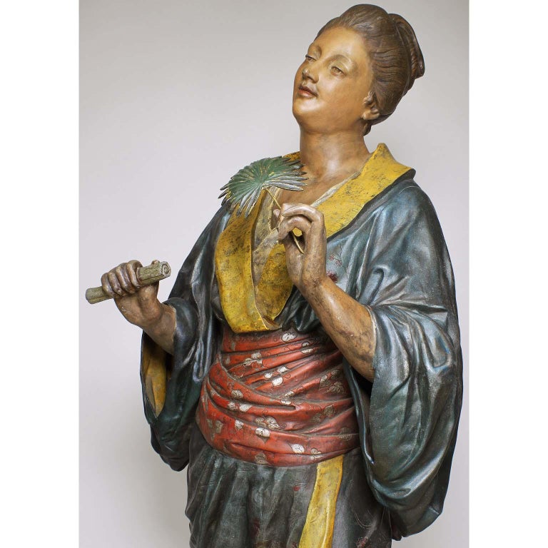 French 19th Century Polychromed Life-Size Figure of a Geisha, Charles Massé For Sale 1
