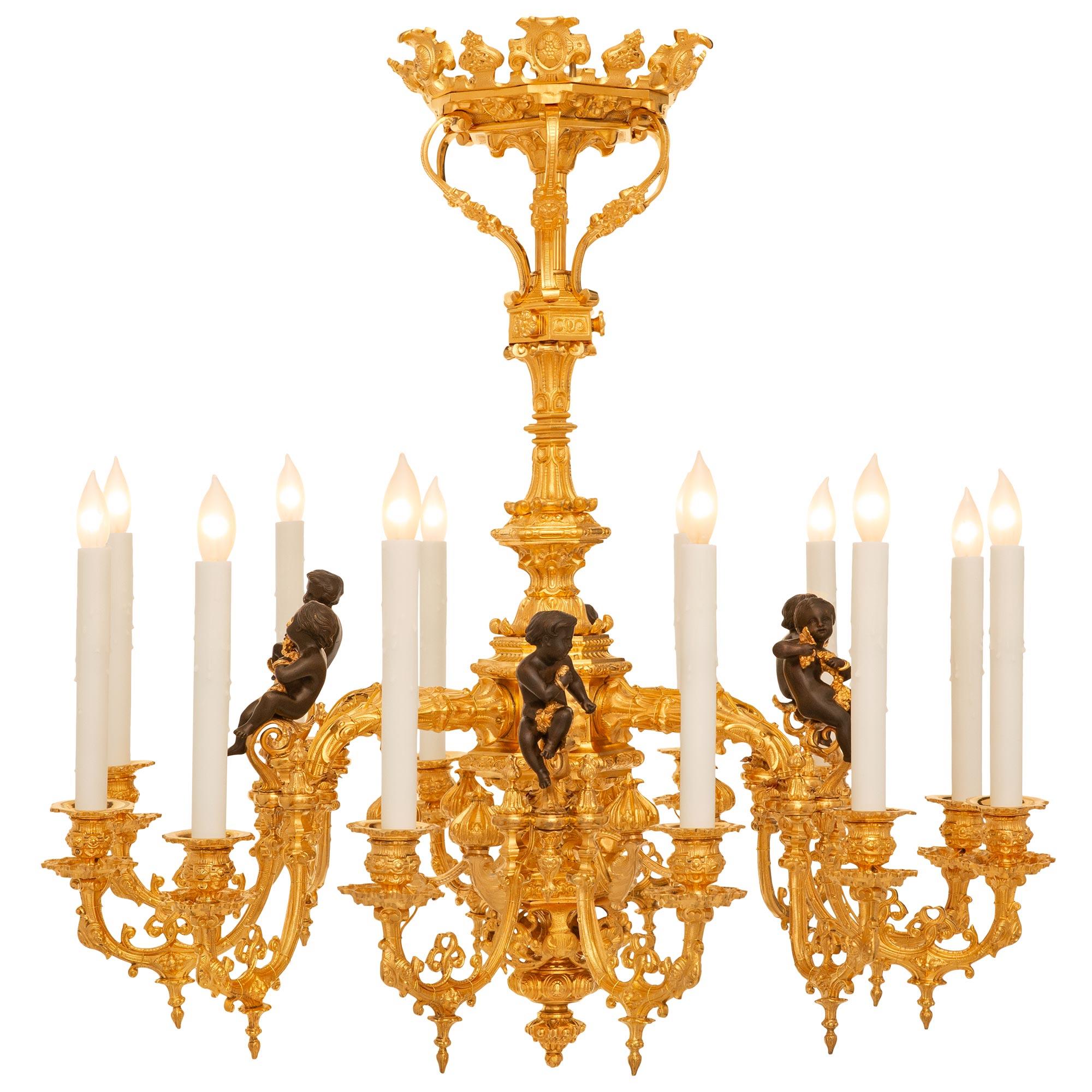 Rinascimento Lampadario rinascimentale francese del XIX secolo in bronzo patinato e Ormolu in vendita