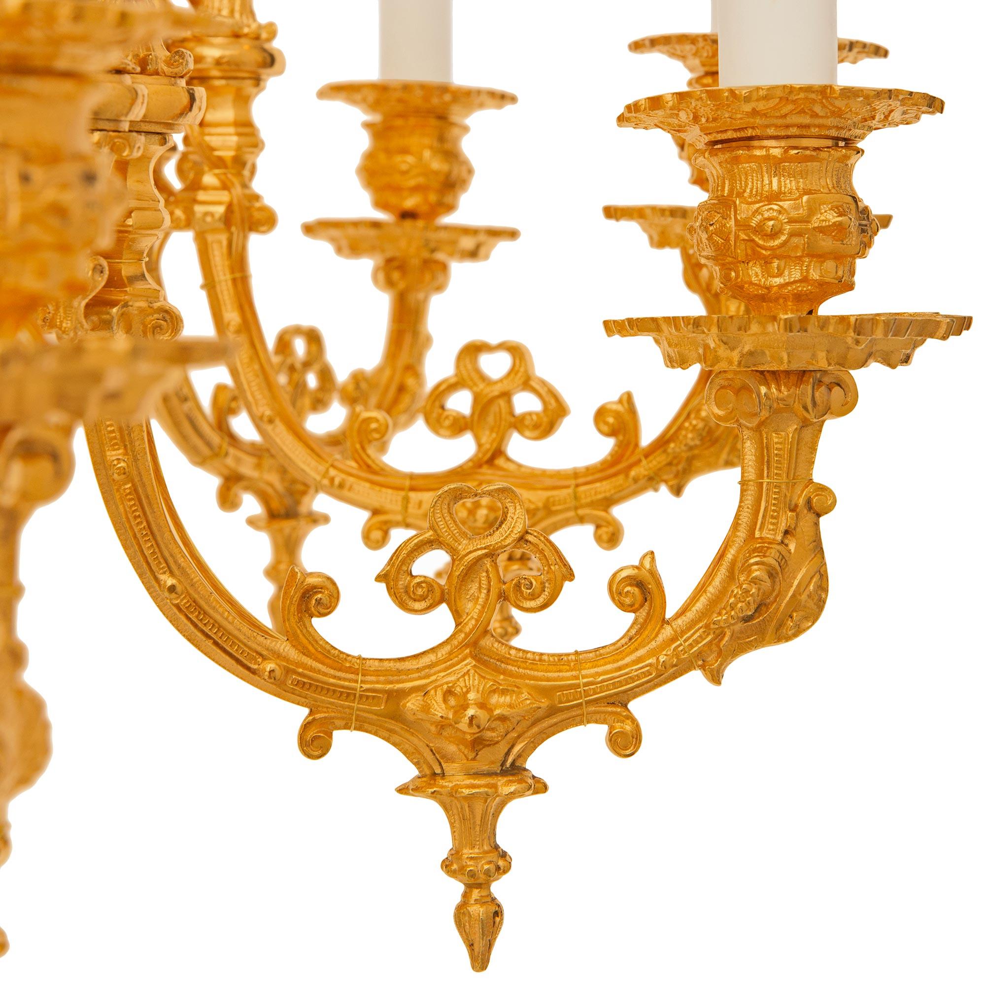Lampadario rinascimentale francese del XIX secolo in bronzo patinato e Ormolu In condizioni buone in vendita a West Palm Beach, FL