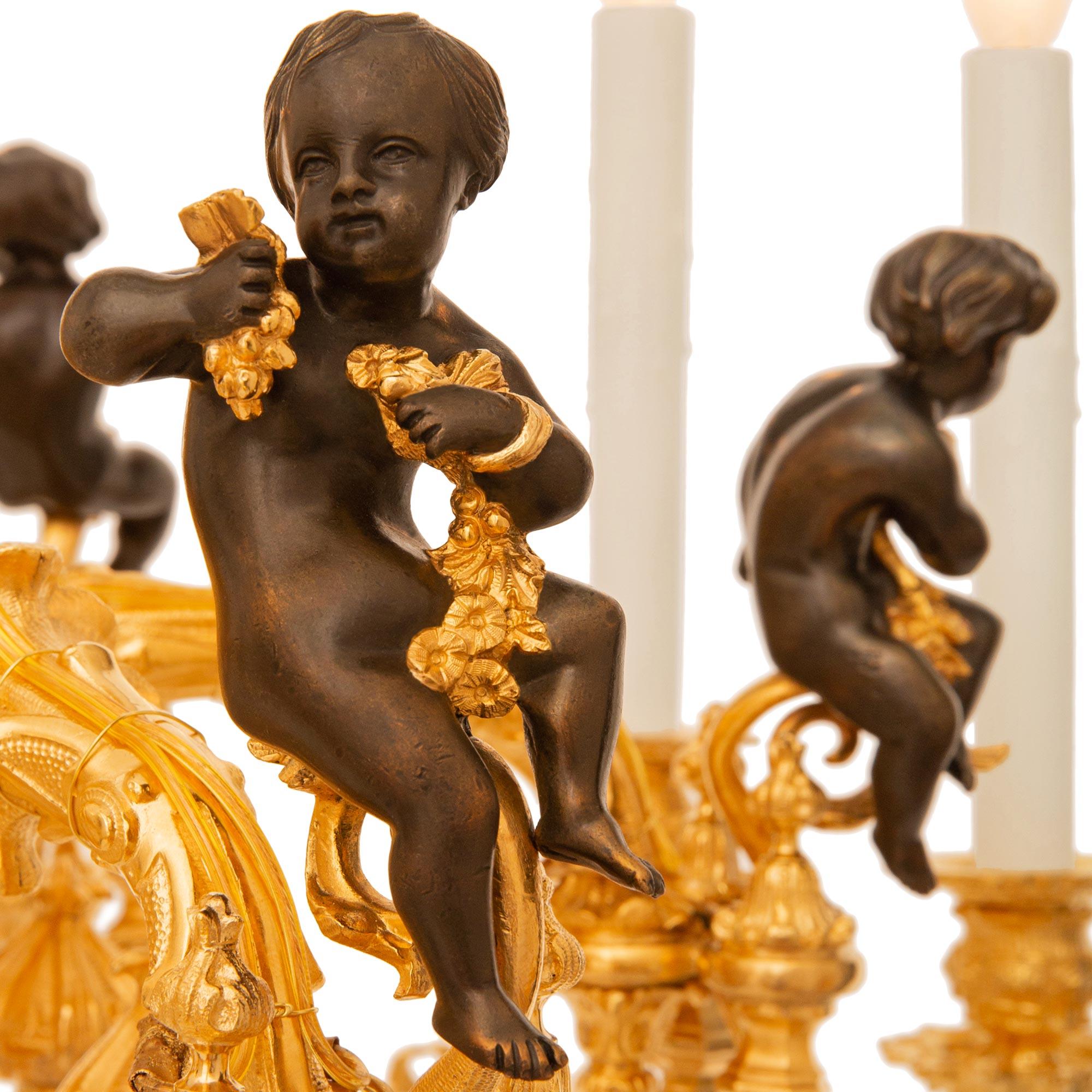 Bronzo Lampadario rinascimentale francese del XIX secolo in bronzo patinato e Ormolu in vendita