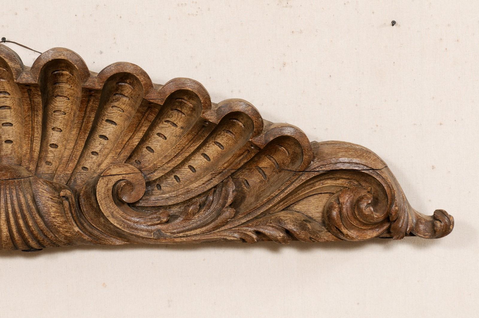 French, 19th Century, Scalloped-Shell Carved Wood Pediment Fragment 1