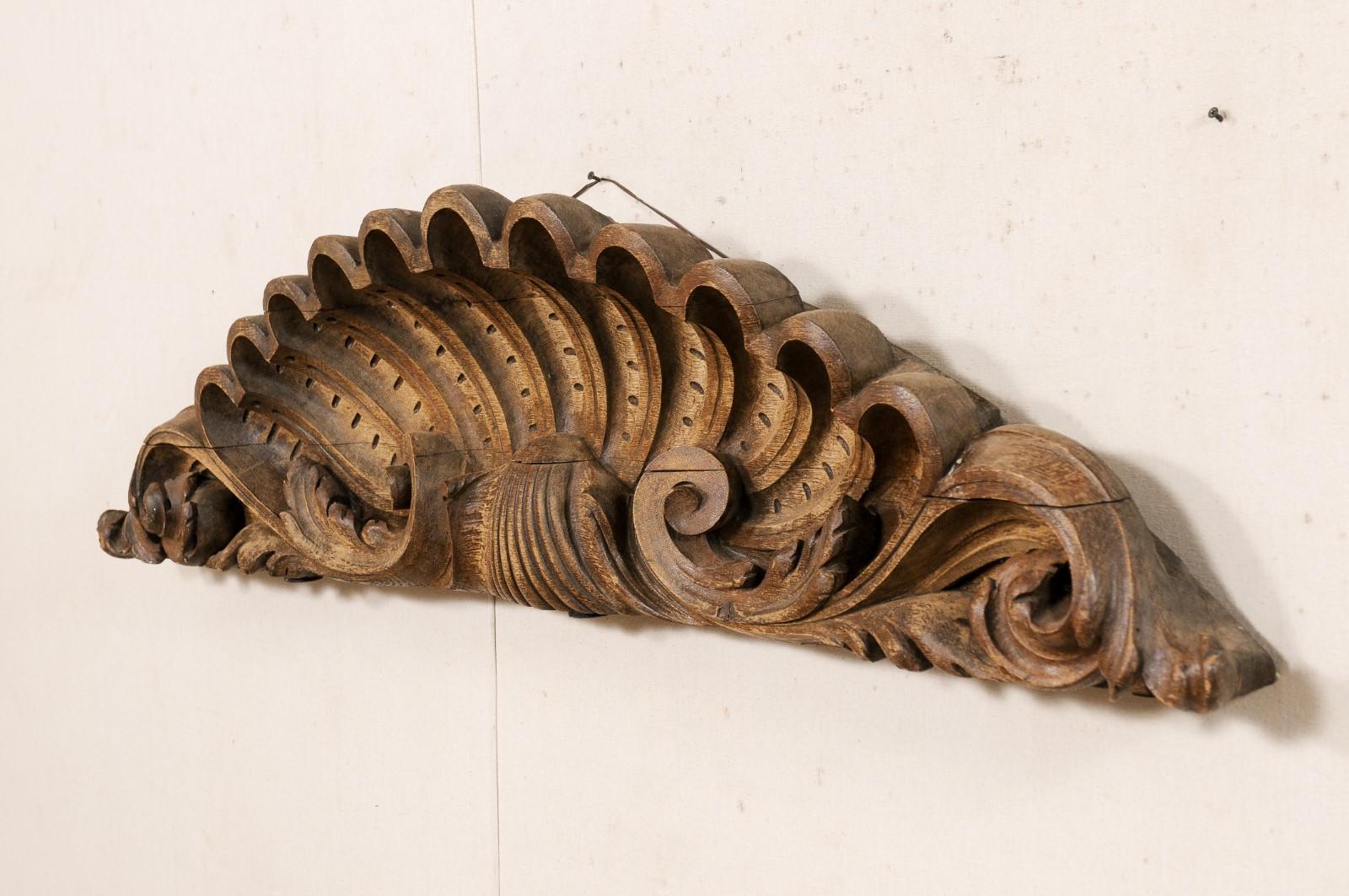 French, 19th Century, Scalloped-Shell Carved Wood Pediment Fragment 2