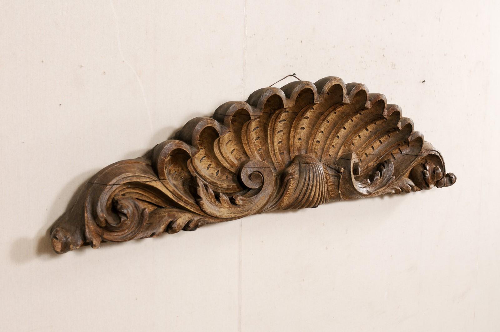French, 19th Century, Scalloped-Shell Carved Wood Pediment Fragment 3
