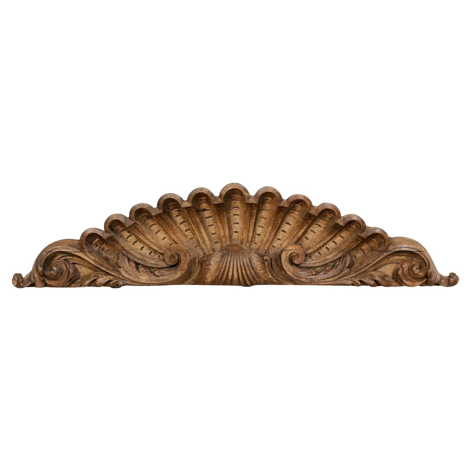 French, 19th Century, Scalloped-Shell Carved Wood Pediment Fragment