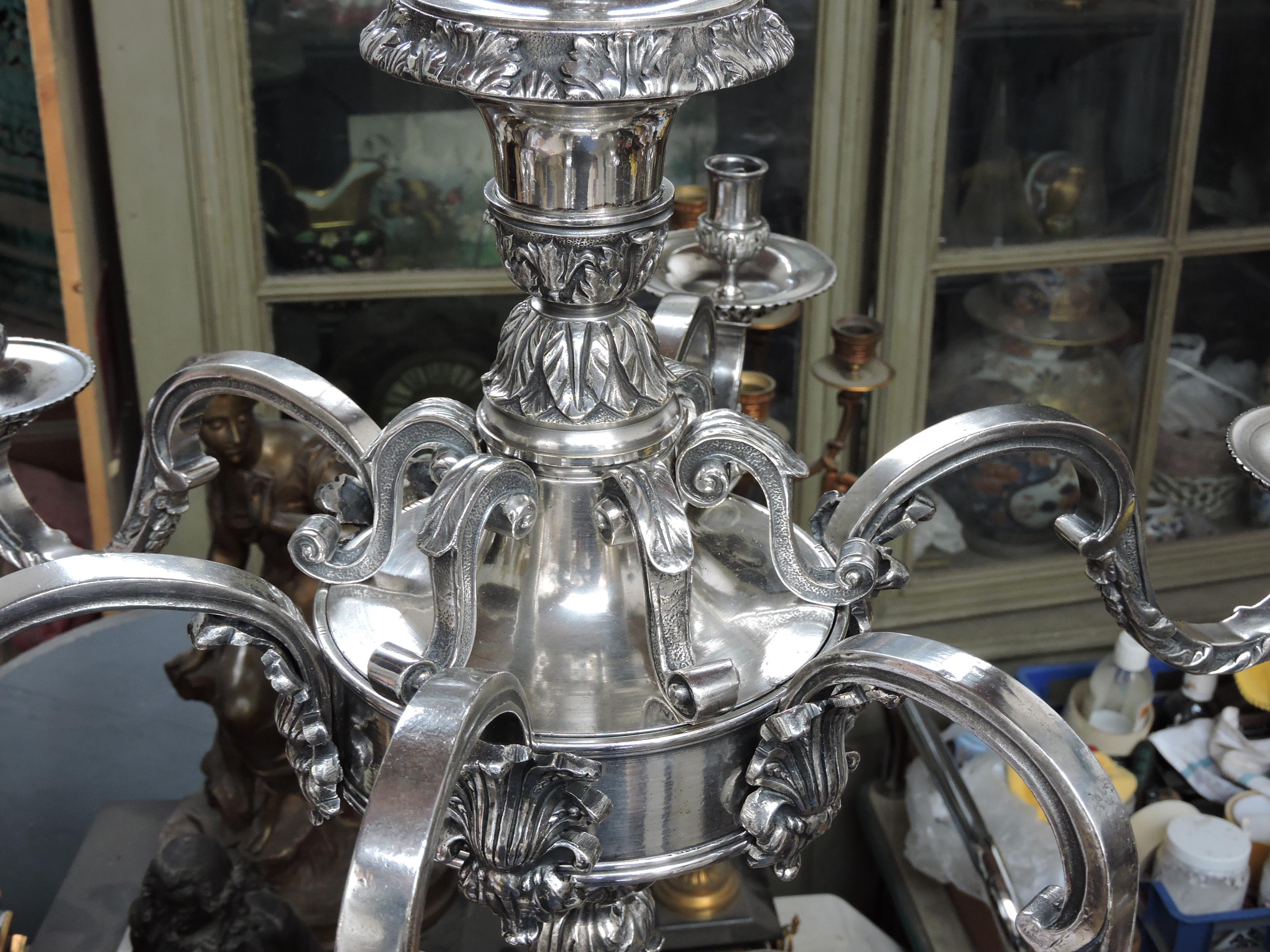 French 19th Century Silvered Bronze Régence Style Chandelier 7
