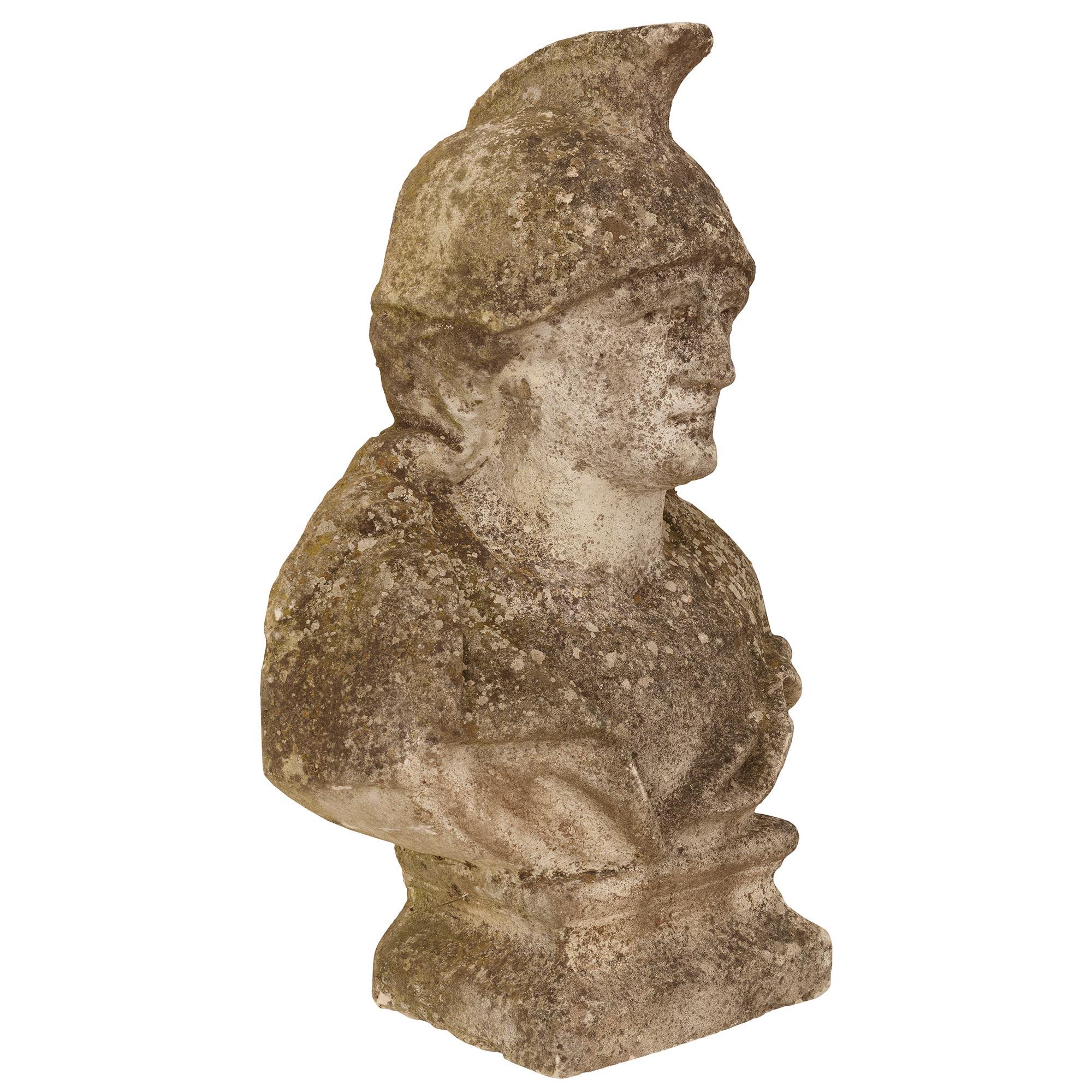 A French 19th century Stone warrior statue In Good Condition For Sale In West Palm Beach, FL