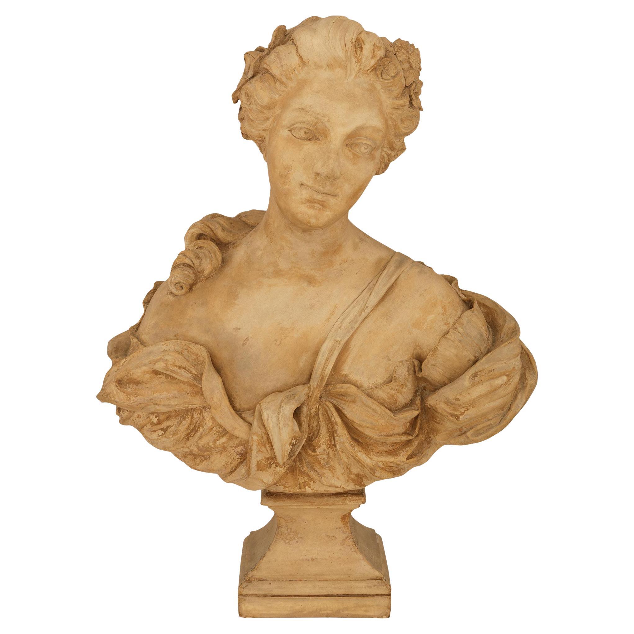 Eine französische Terrakotta-Büste der Madame de Pompadour aus dem 19.