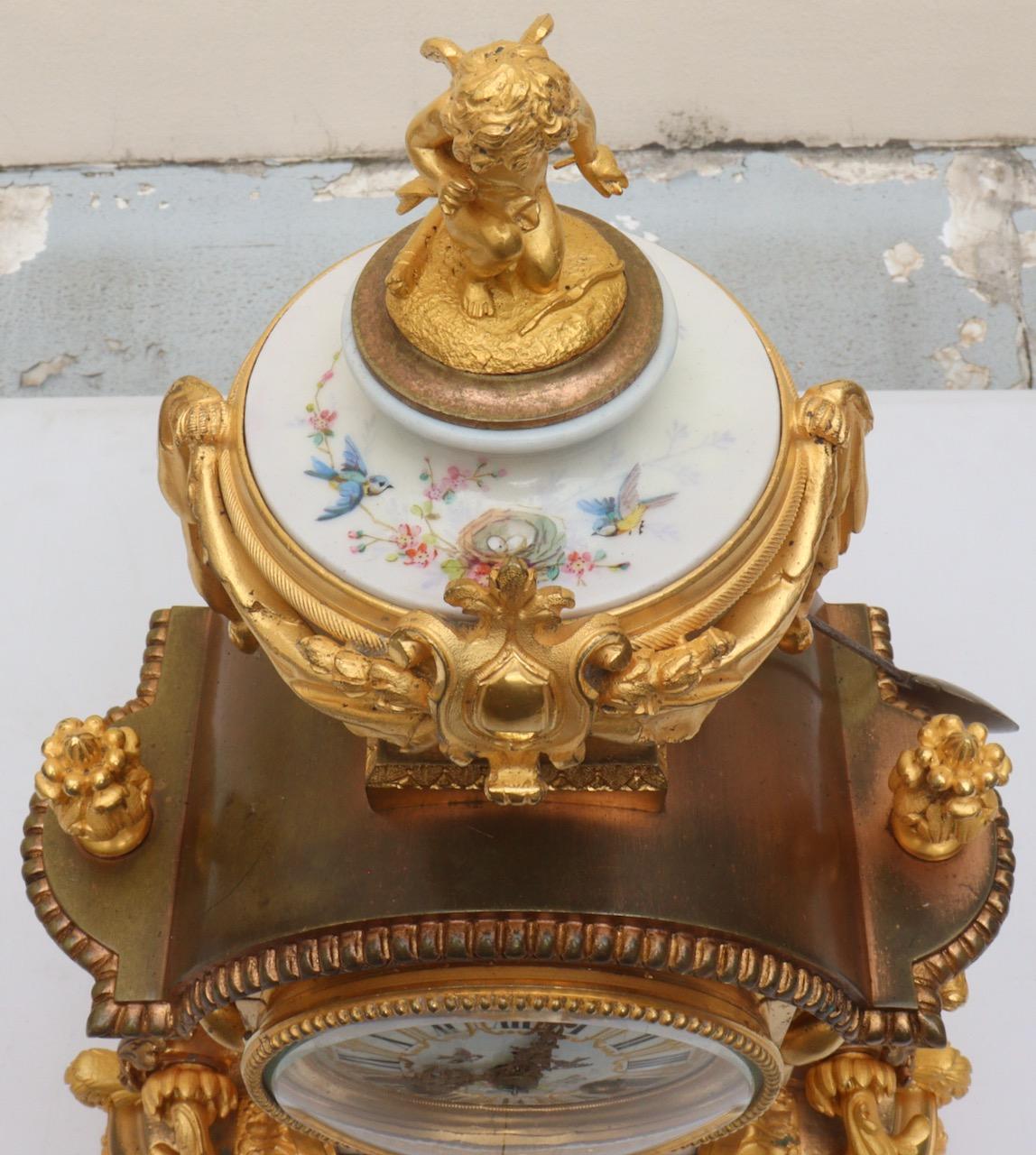 French 19th Century Three-Piece Sèvres Porcelain Garniture Clock For Sale 5