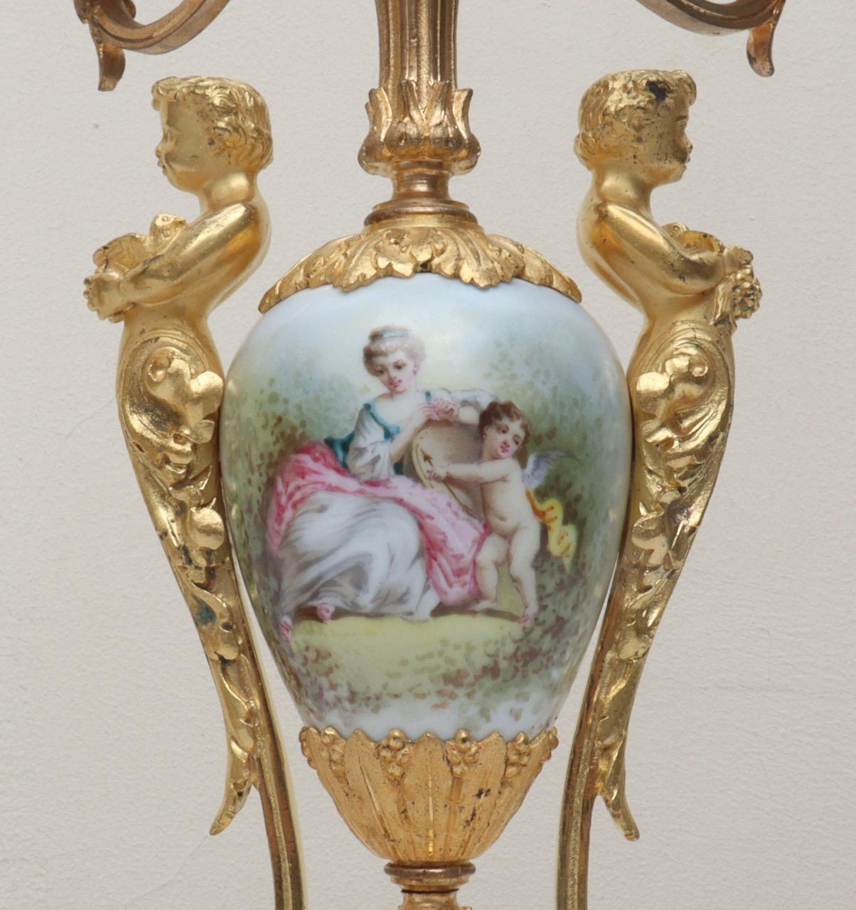 French 19th Century Three-Piece Sèvres Porcelain Garniture Clock For Sale 7