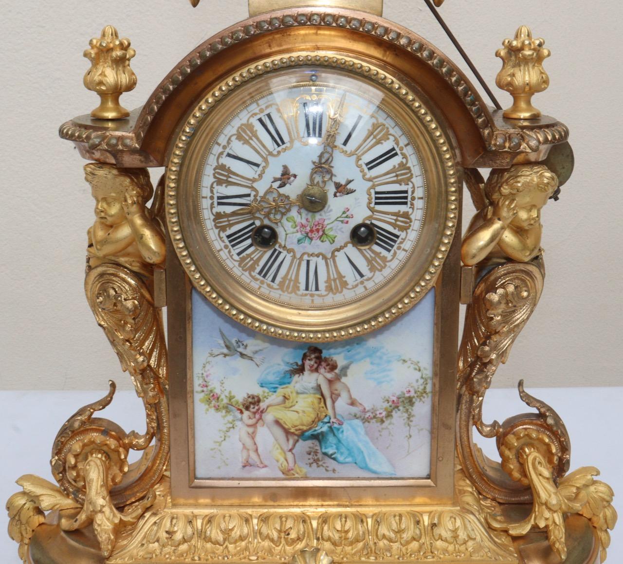 French 19th Century Three-Piece Sèvres Porcelain Garniture Clock For Sale 1