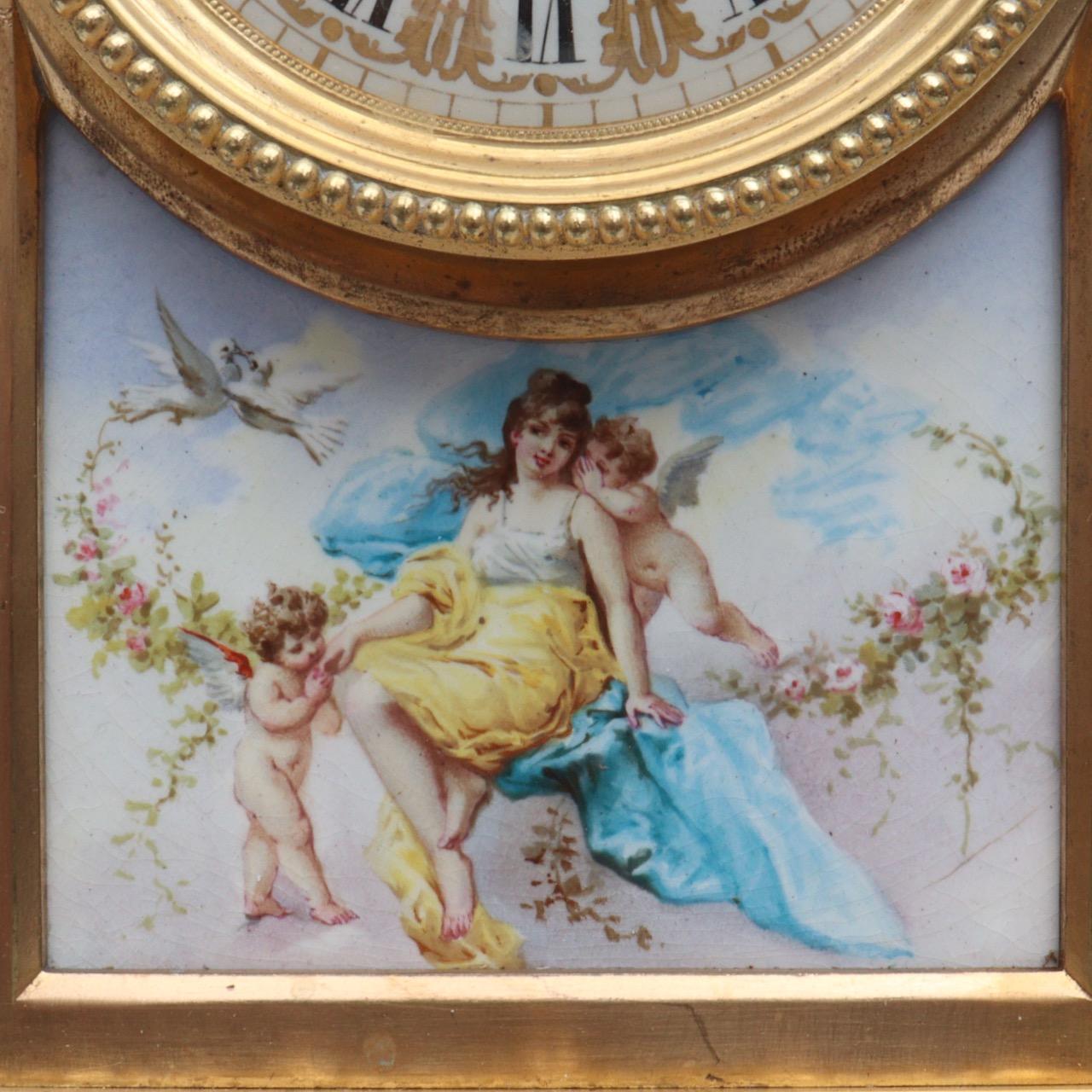 French 19th Century Three-Piece Sèvres Porcelain Garniture Clock For Sale 2