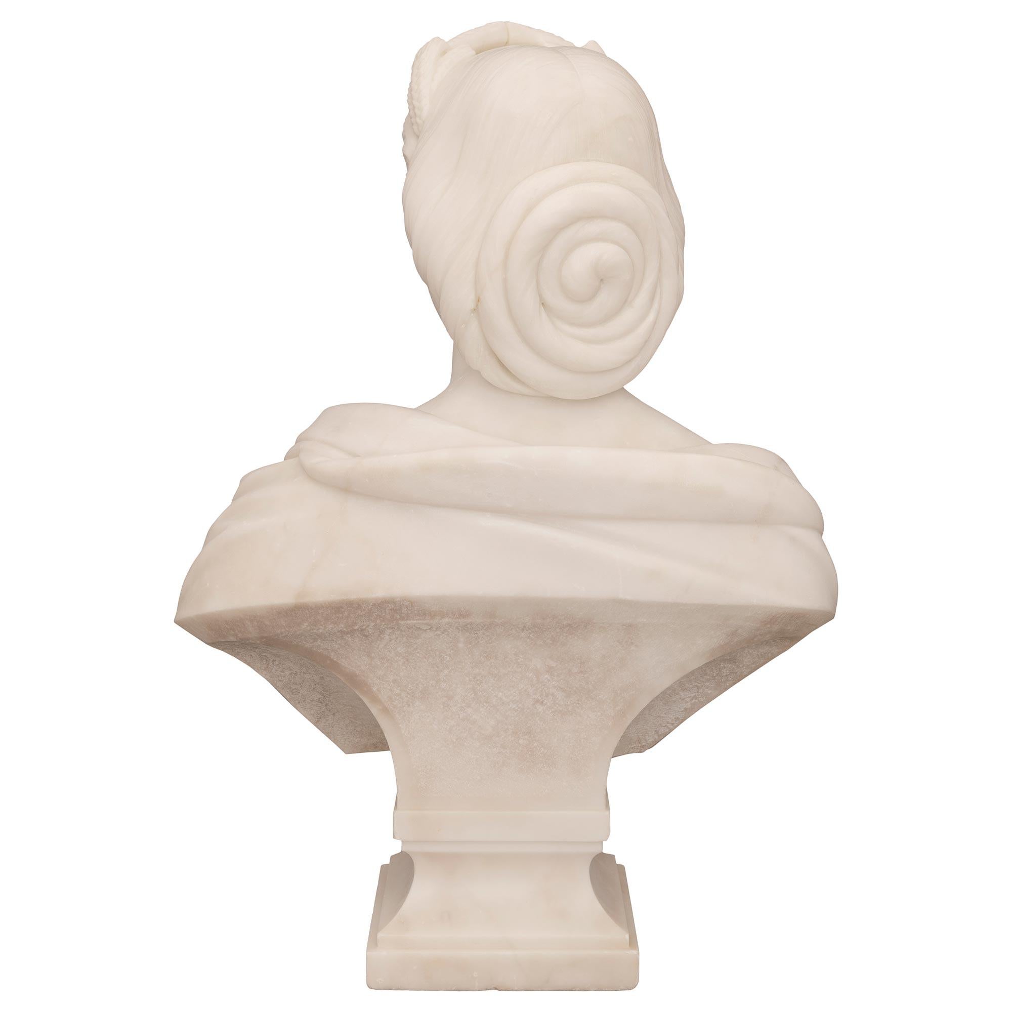 French 19th Century White Carrara Marble Bust Signed Paul Aubé, 1864 For Sale 9