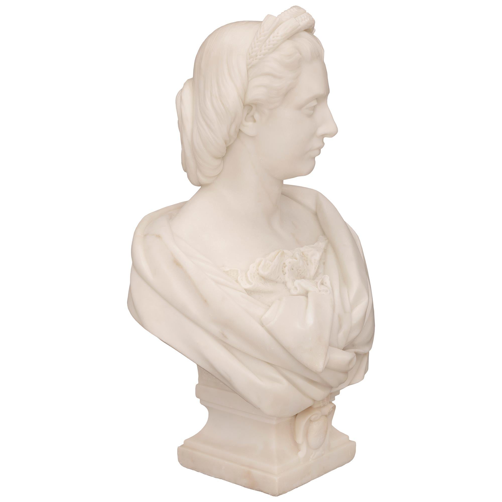 French 19th Century White Carrara Marble Bust Signed Paul Aubé, 1864 In Good Condition For Sale In West Palm Beach, FL
