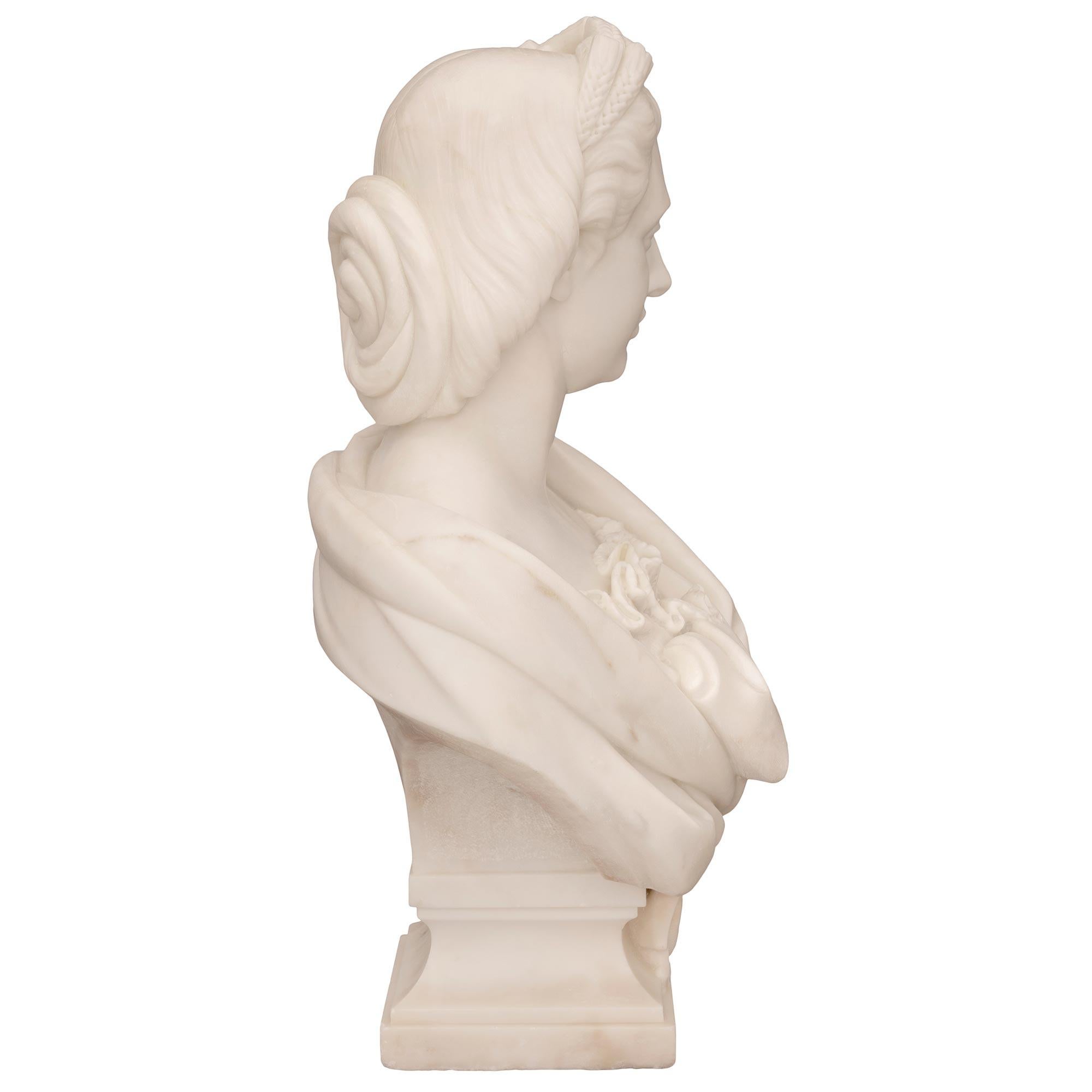 French 19th Century White Carrara Marble Bust Signed Paul Aubé, 1864 For Sale 1