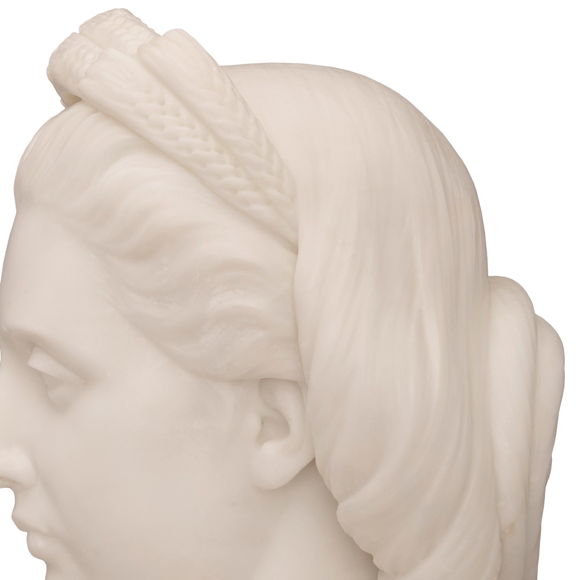 French 19th Century White Carrara Marble Bust Signed Paul Aubé, 1864 For Sale 3