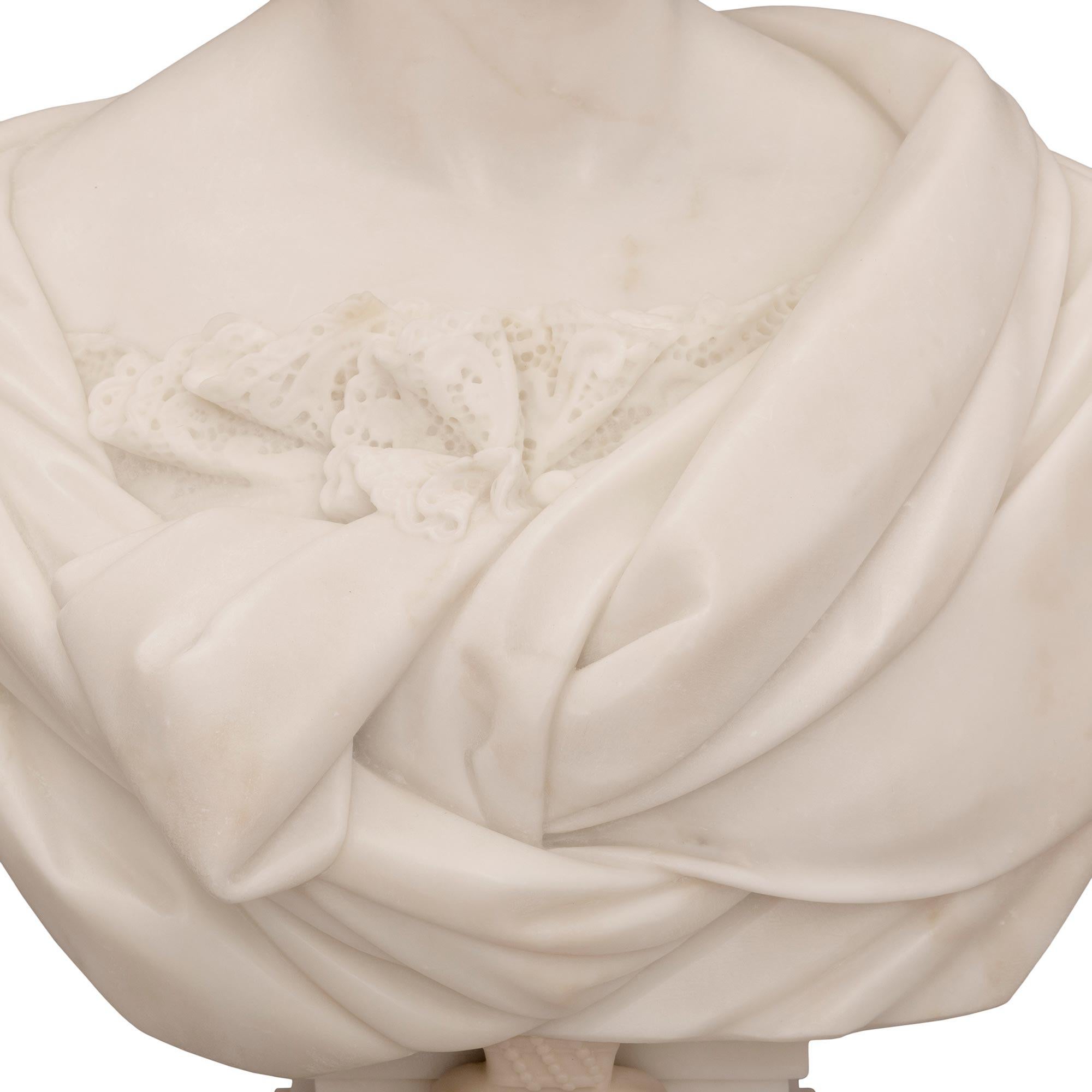 French 19th Century White Carrara Marble Bust Signed Paul Aubé, 1864 For Sale 4