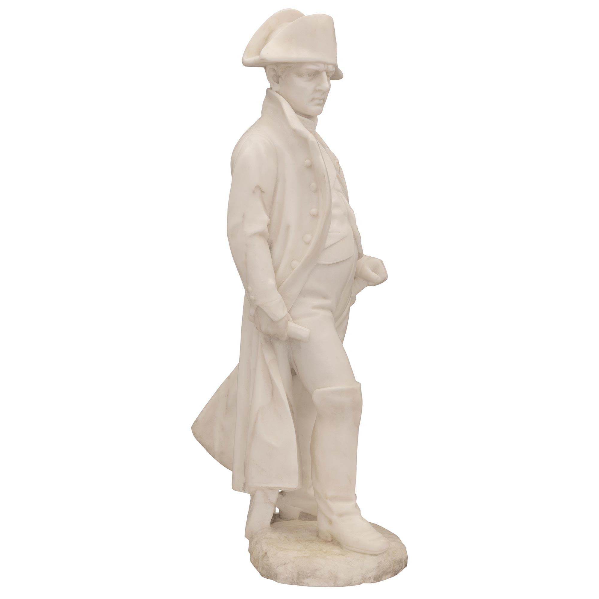 French, 19th Century, White Carrara Marble Statue of Napoleon In Good Condition For Sale In West Palm Beach, FL