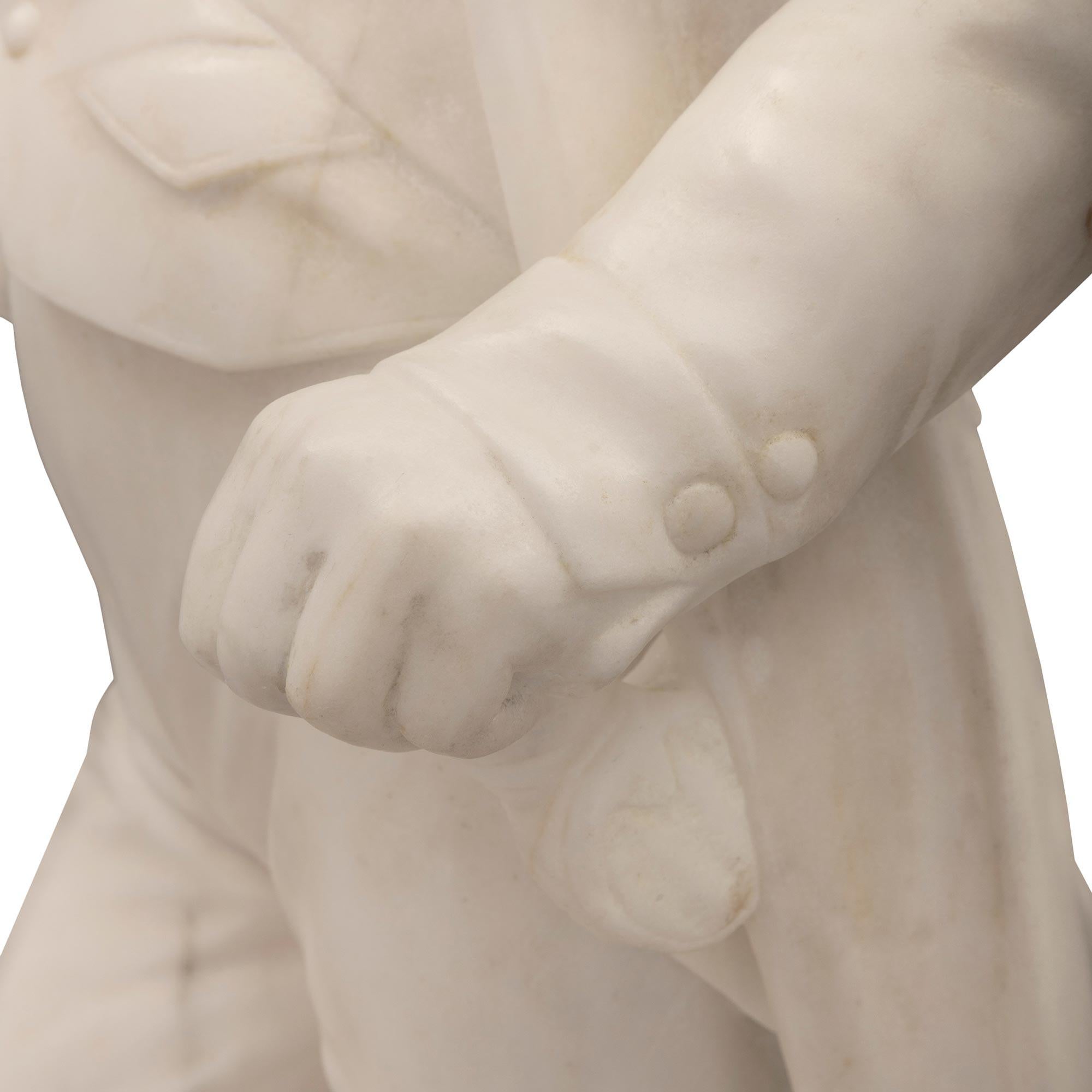 French, 19th Century, White Carrara Marble Statue of Napoleon For Sale 5