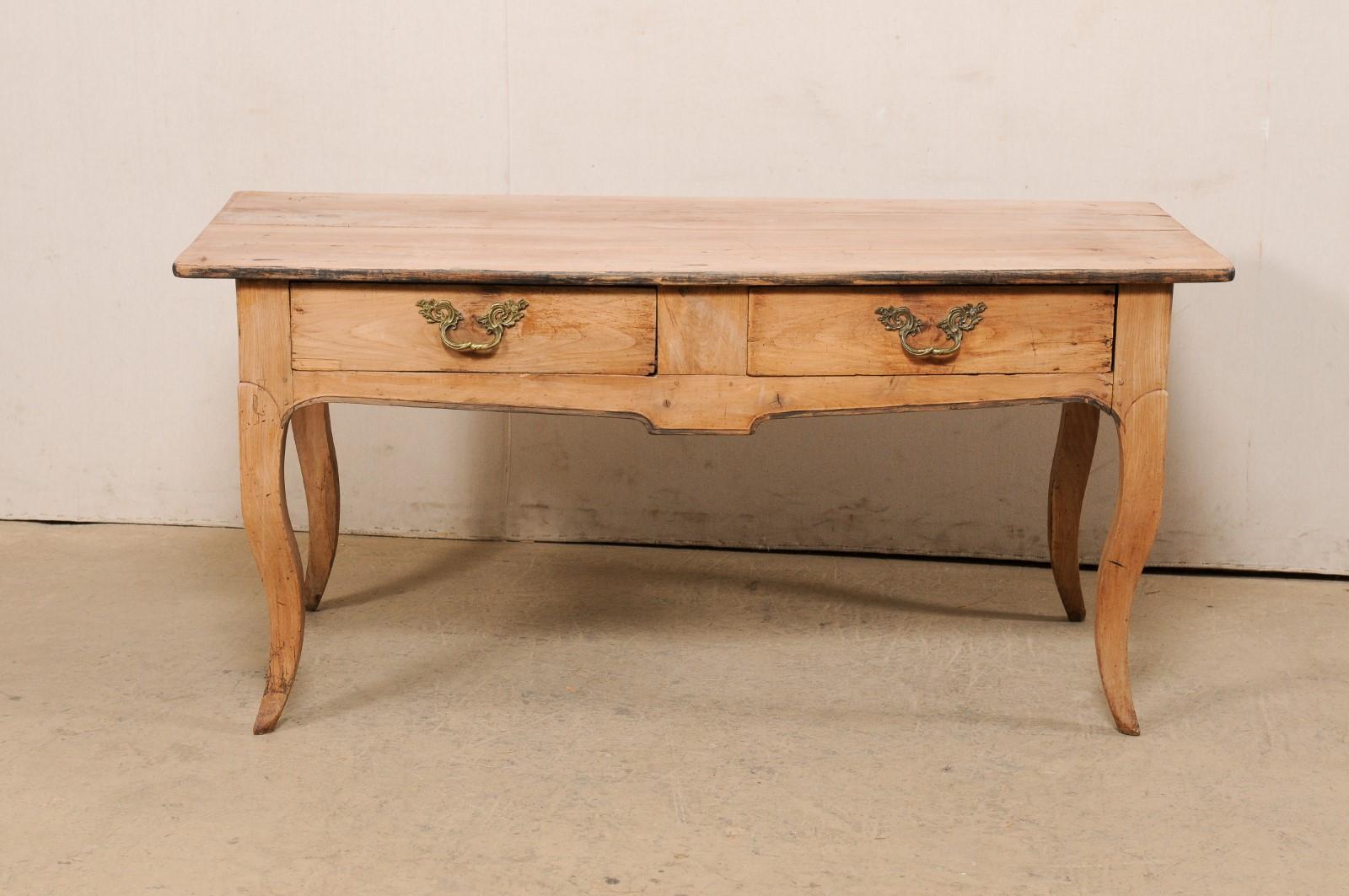French 19th Century Wooden Table 'or Large Console' w/Drawers, Bleached Finish In Good Condition In Atlanta, GA