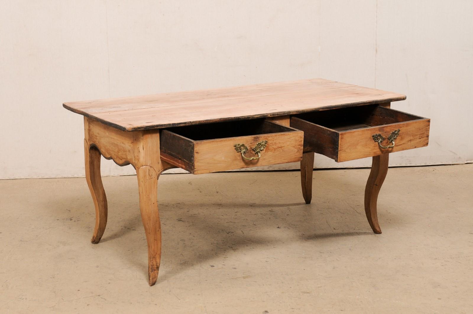 French 19th Century Wooden Table 'or Large Console' w/Drawers, Bleached Finish 2