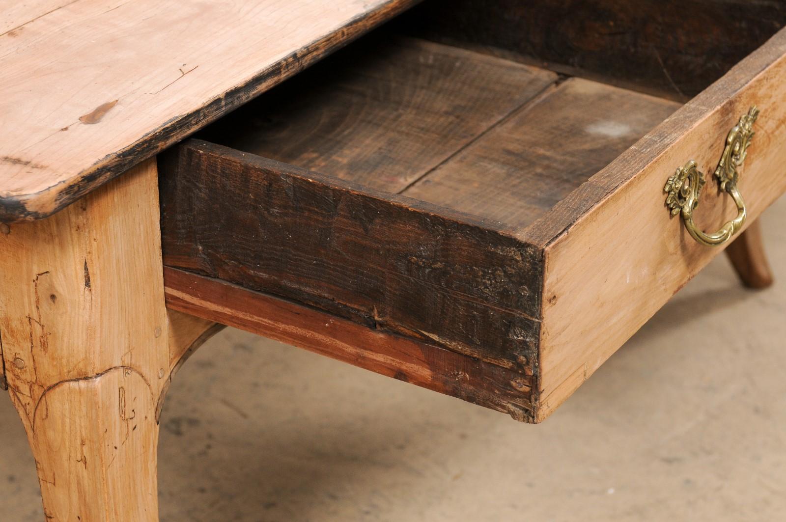 French 19th Century Wooden Table 'or Large Console' w/Drawers, Bleached Finish 3