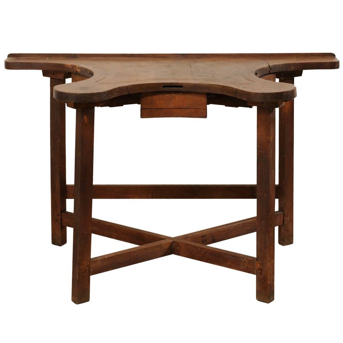 French 19th Century Jeweler's Work Bench Table with Beautiful & Shapely Top 