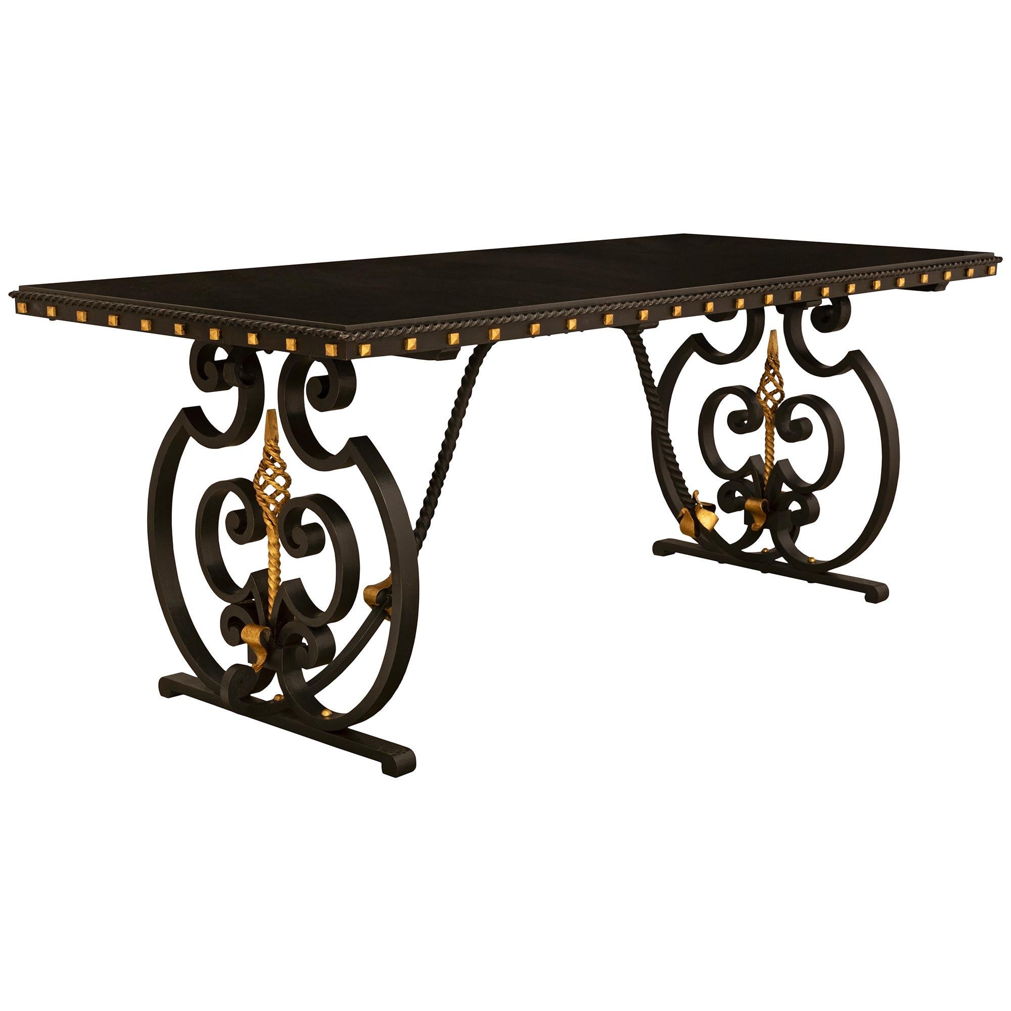 Regency A French 19th century Wrought Iron and Gilt center table For Sale