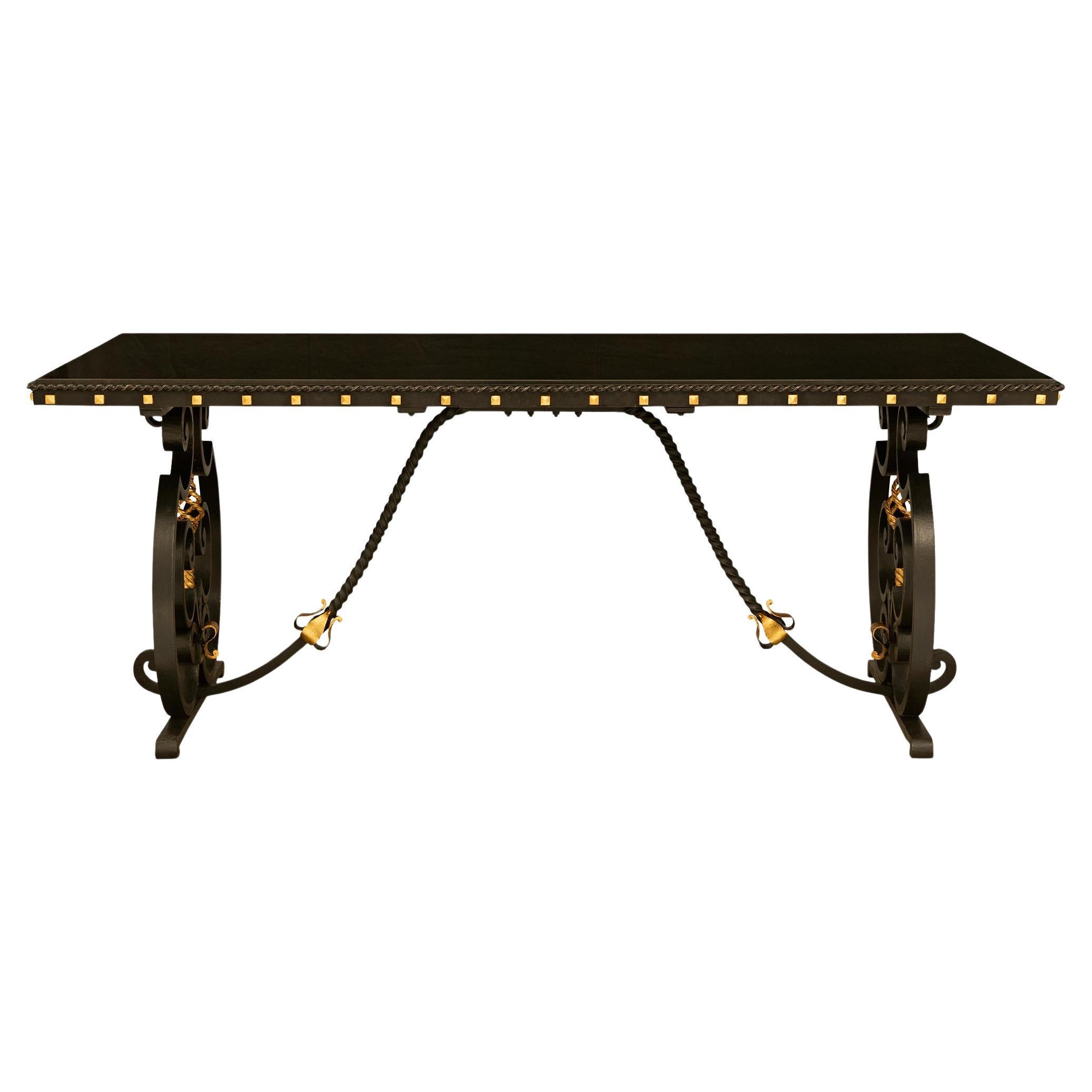 A French 19th century Wrought Iron and Gilt center table For Sale