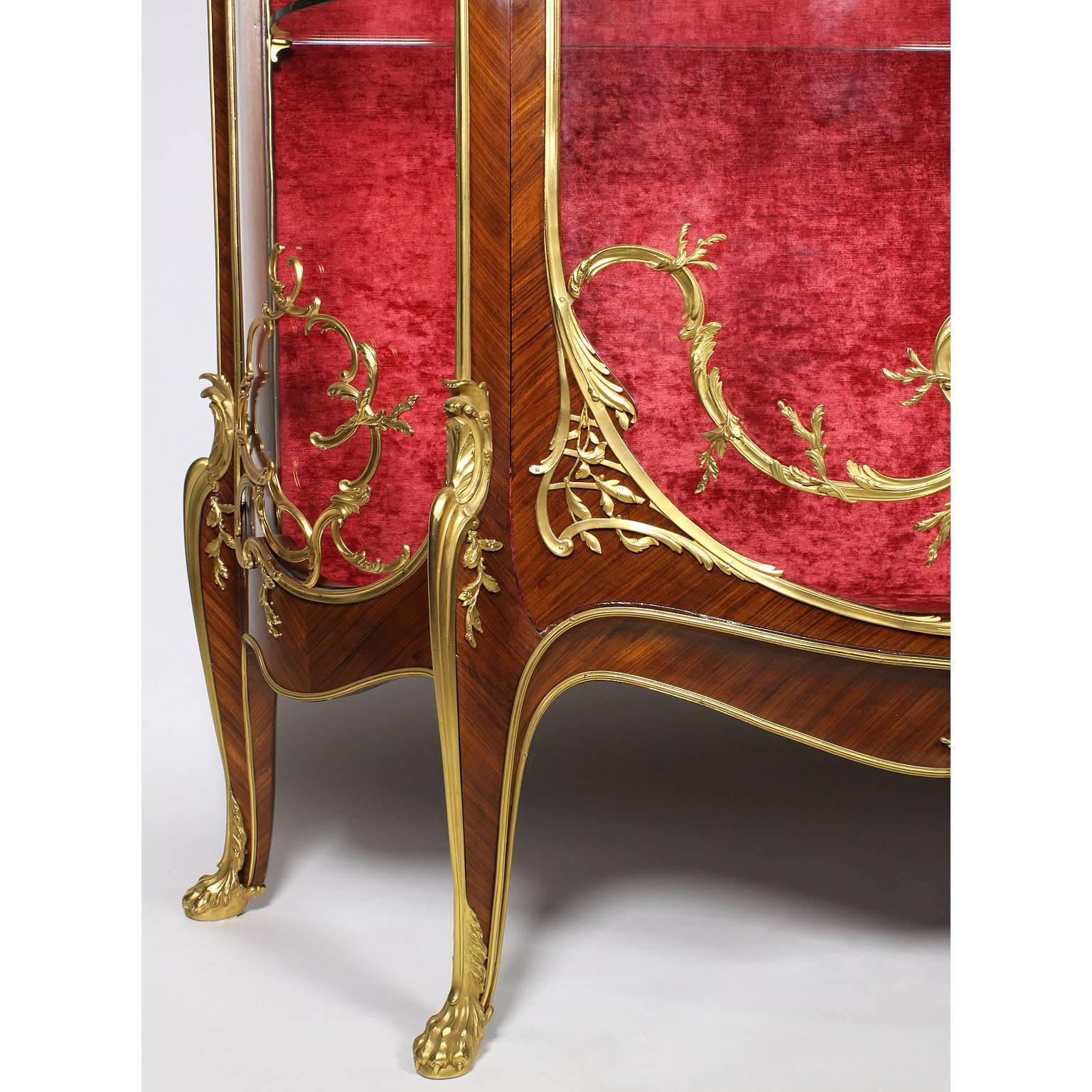 Blown Glass French 19th-20th Century Louis XV Style Kingwood and Ormolu Mounted Vitrine For Sale