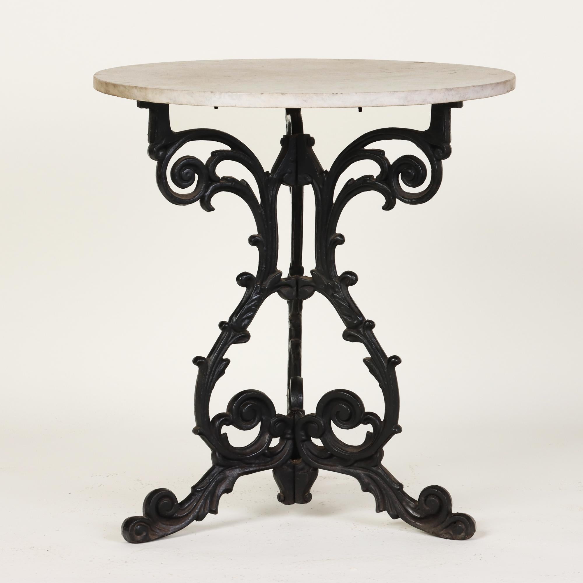 French 19thC Cast Iron Bistro Table with White Marble Top In Good Condition In Philadelphia, PA