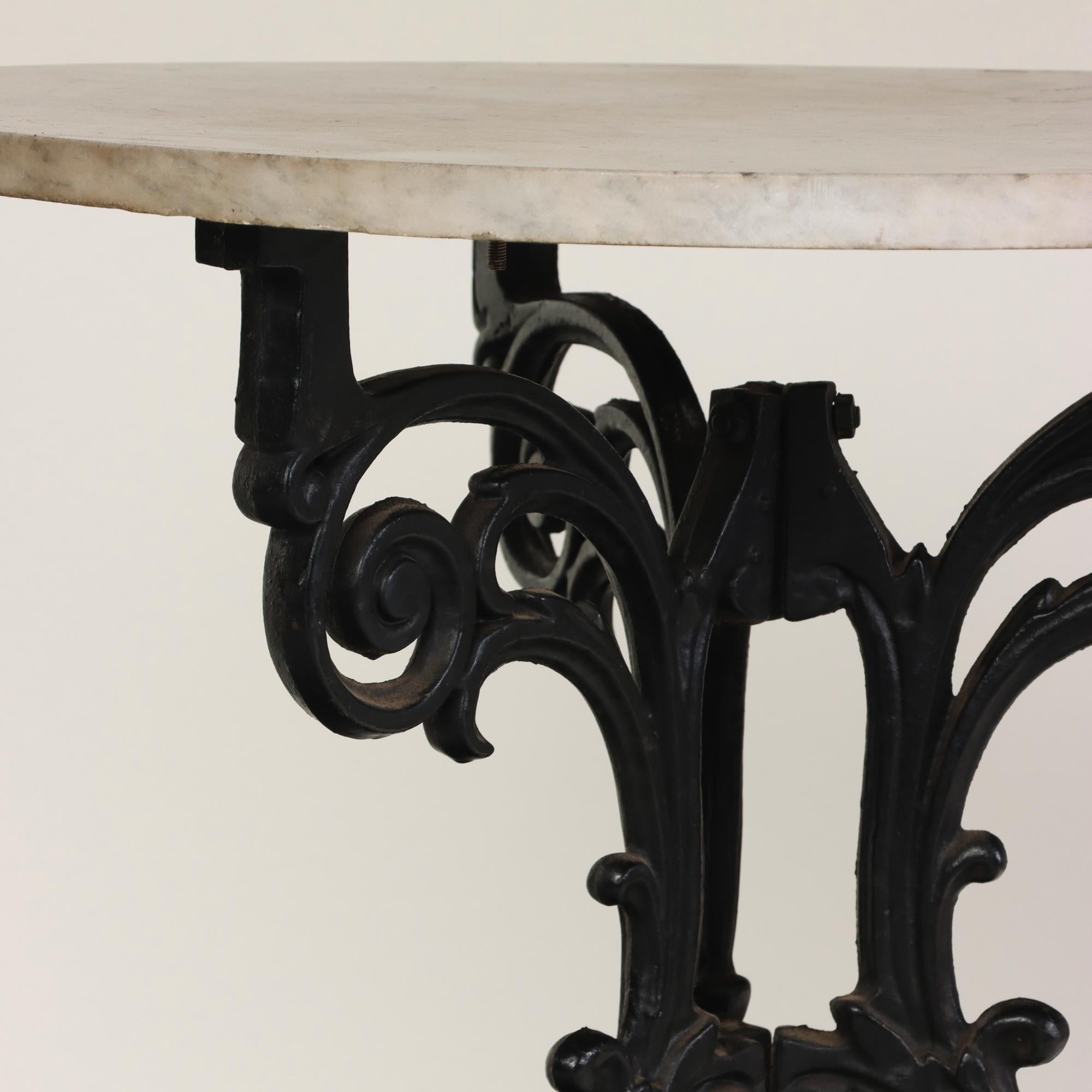 19th Century French 19thC Cast Iron Bistro Table with White Marble Top