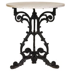 French 19thC Cast Iron Bistro Table with White Marble Top