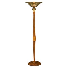 A French 20th Century Art Deco Wood and Brass Uplighter Standard Lamp