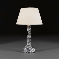 A French 20th Century Baccarat Twisted Clear Glass Column Table Lamp