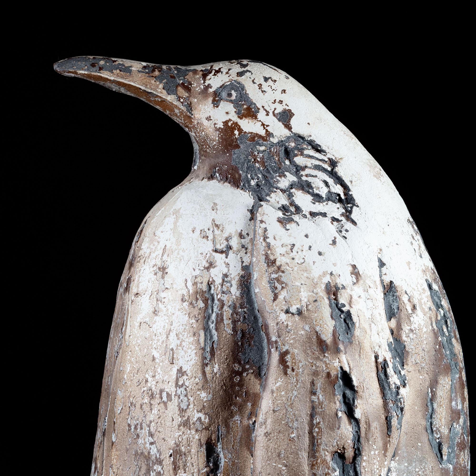Hand-Painted French 20th Century Plaster Sculpture of an Emperor Penguin with Paint Residue