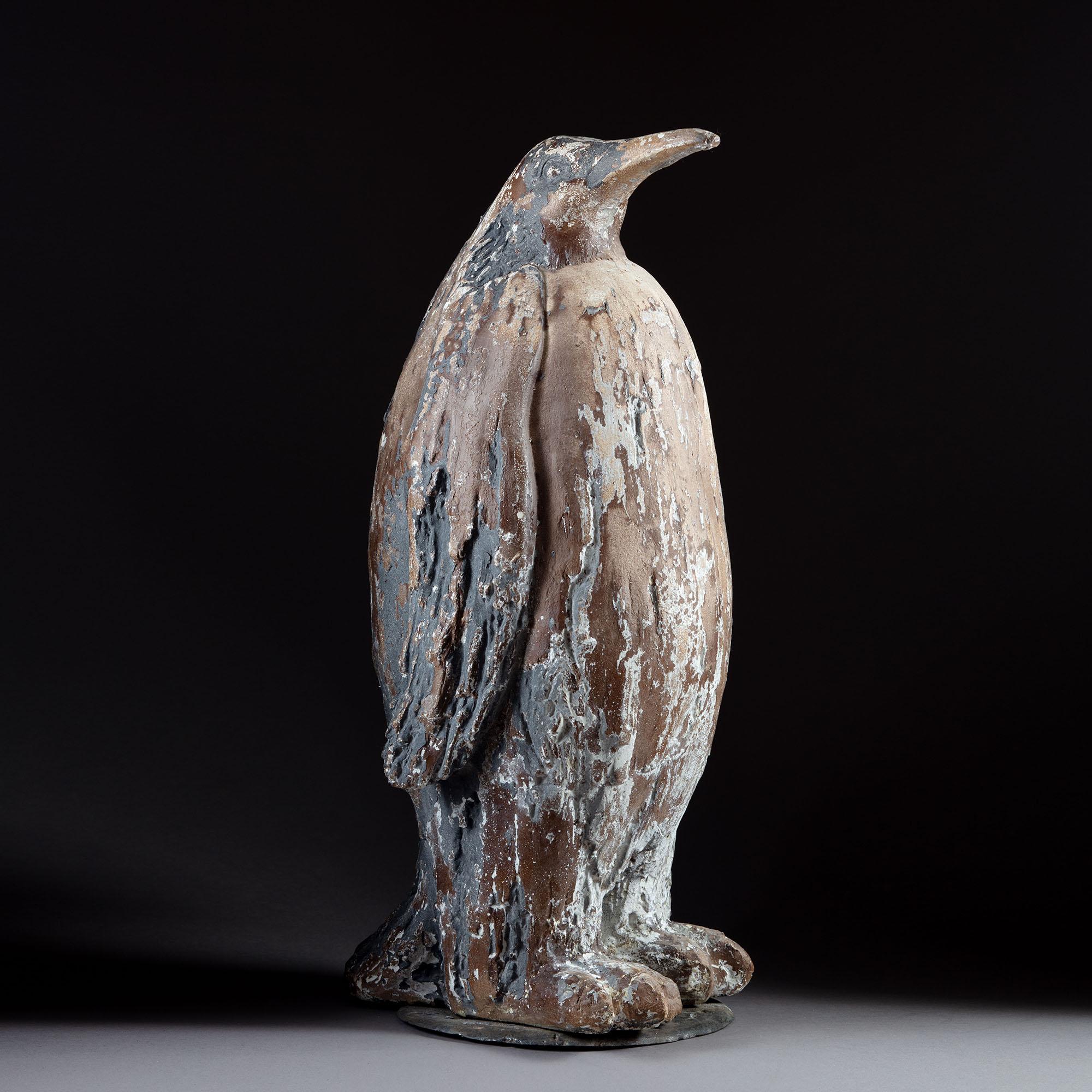 French 20th Century Plaster Sculpture of an Emperor Penguin with Paint Residue In Good Condition In London, GB