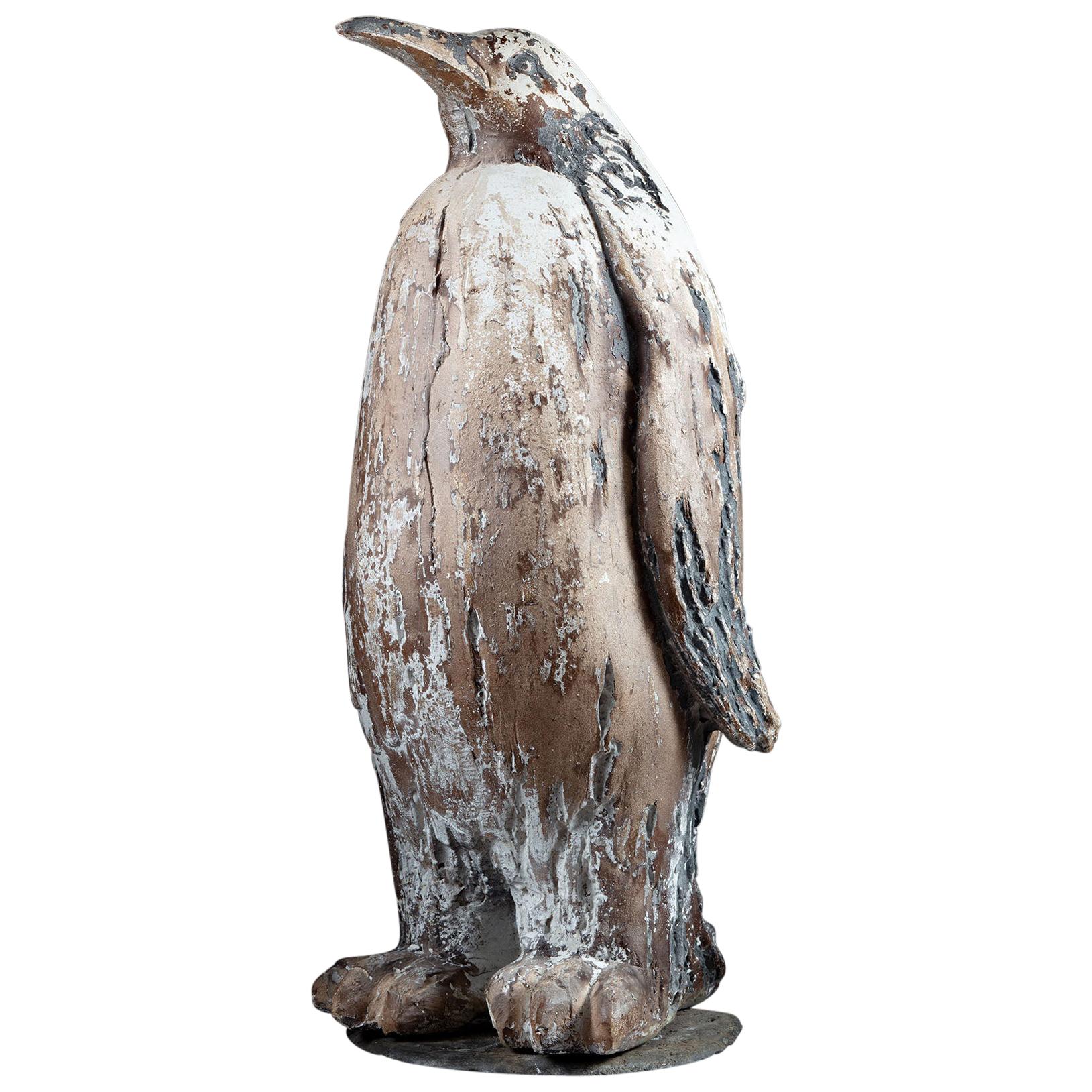 French 20th Century Plaster Sculpture of an Emperor Penguin with Paint Residue